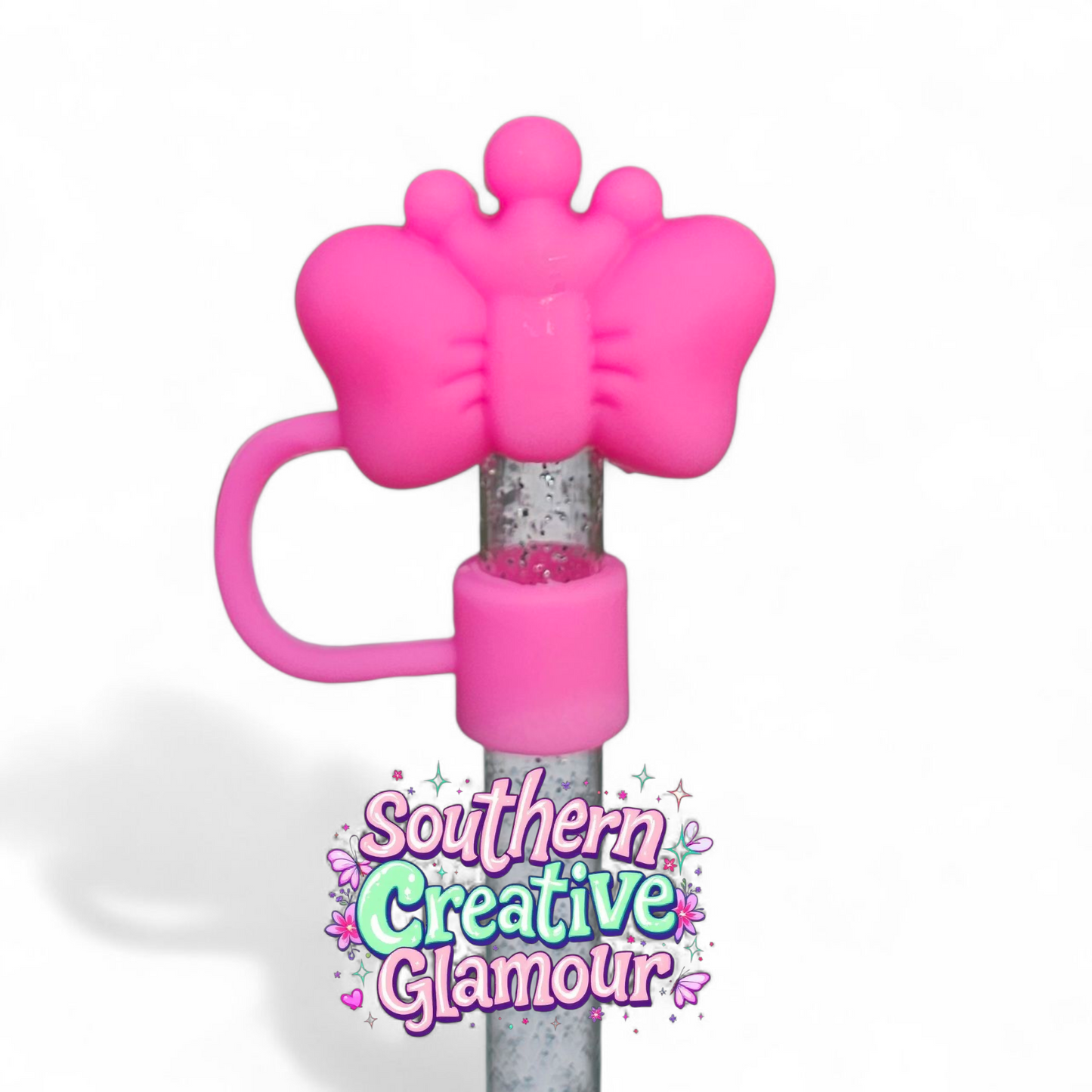 Puffy Barbie Pink Princess 3D Butterfly 10mm Straw Topper by Southern Creative Glamour