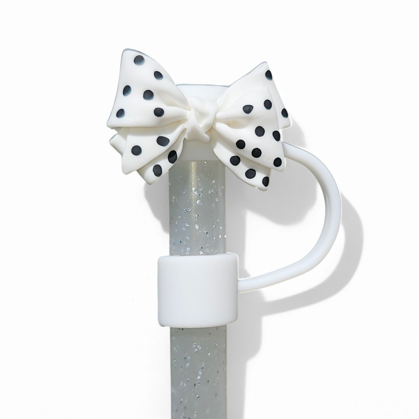 White and Black polkadots silicone 10mm Straw Topper