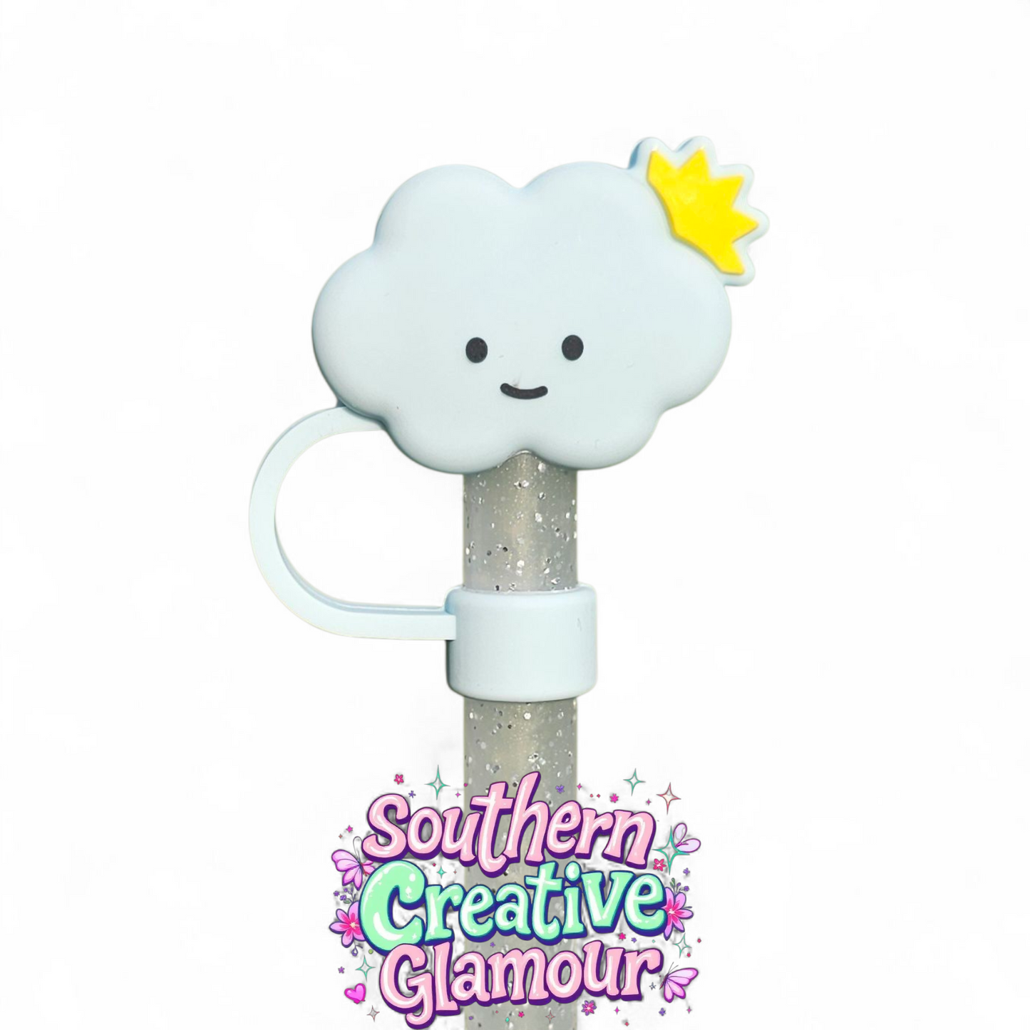 Spring Blue Princess Cloud 3D Silicone 10mm Straw Toppers by Southern Creative Glamour