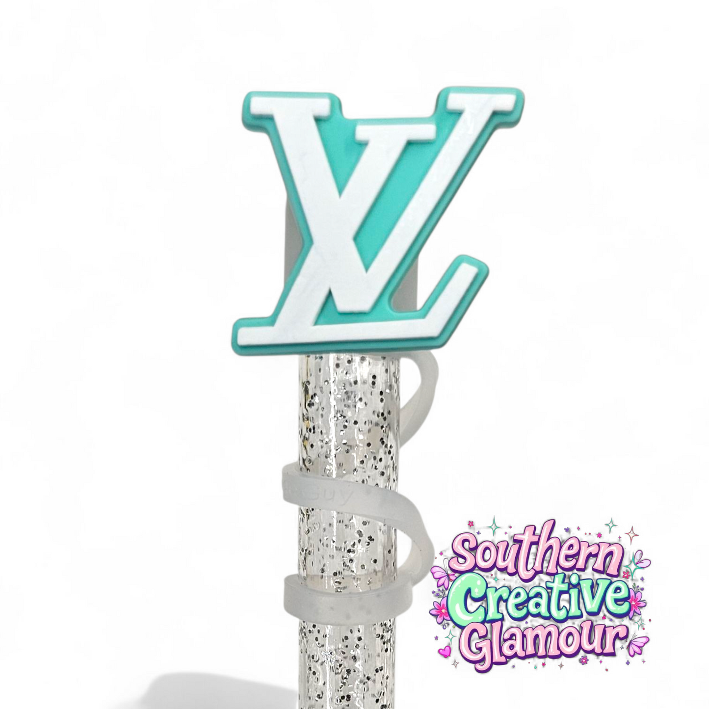 Mint Green & White Fashion 2D Silicone 10mm Straw Topper by Southern Creative Glamour