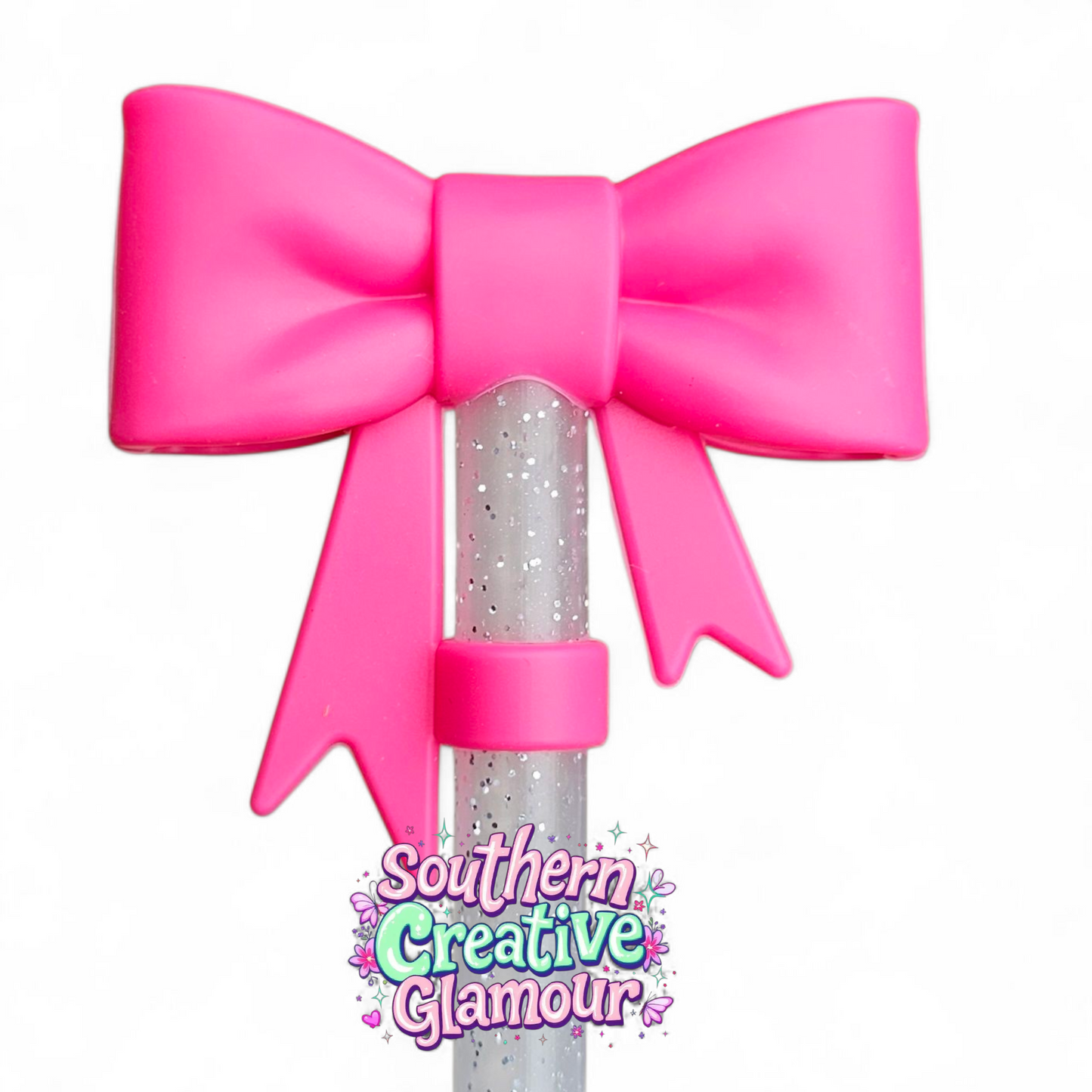 Princess 3D BOW Silicone 10mm Straw Topper  - Malibu Pink