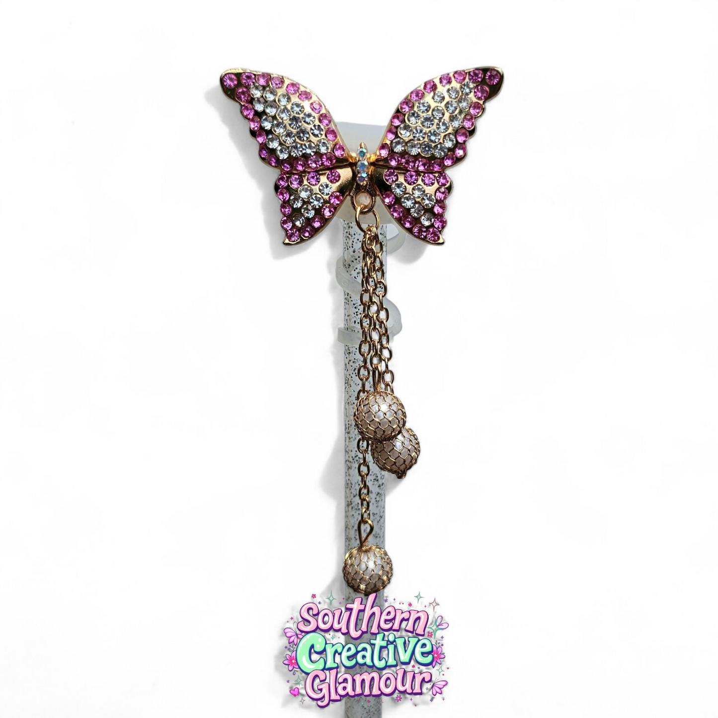 Pearl Purple Diamond Butterfly Straw Topper | 10mm Straw Cover by Southern Creative Glamour