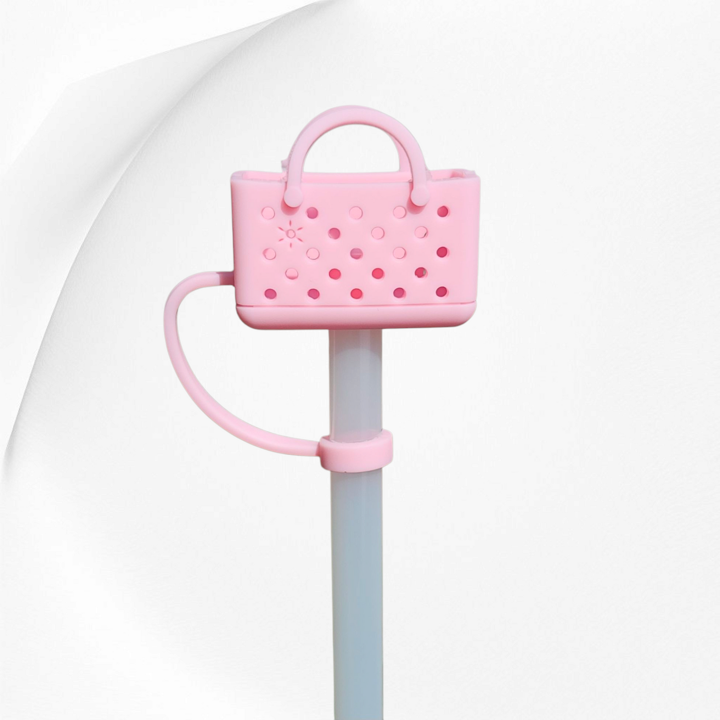 Fashion Bag 3D Silicone Straw Topper  - Light Pink