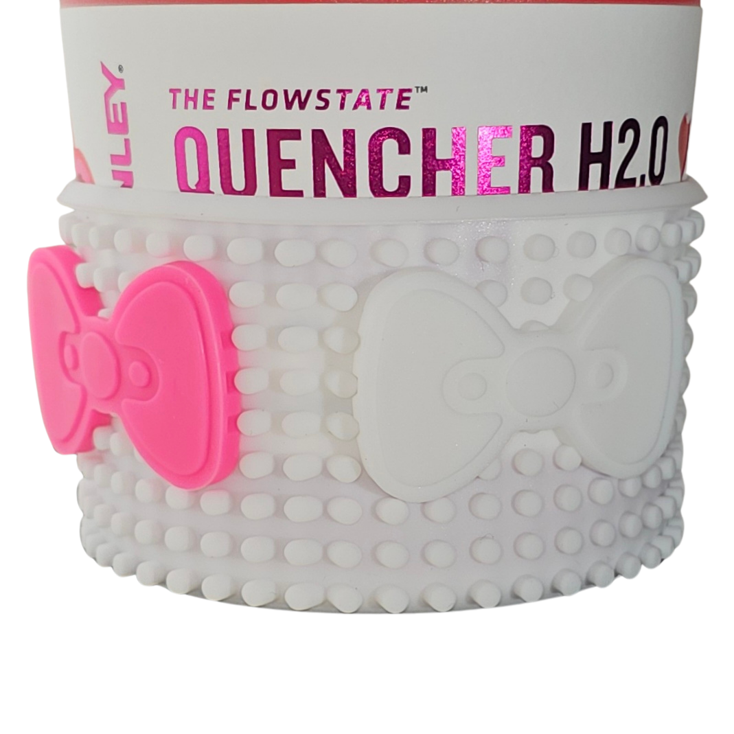 Hot Pink and White Silicone Bows for Customizable Bow Silicone Tumbler Boot - White - Demonstration