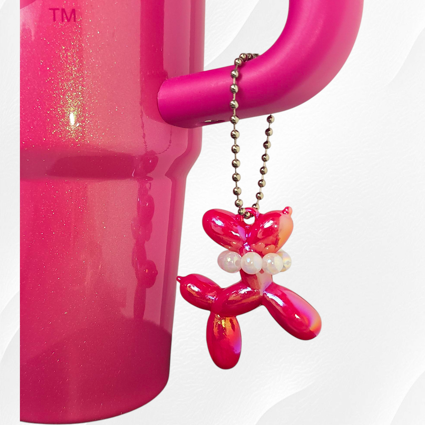 Pearlescent Balloon Dog Cup Handle Charm - Barbie Pink