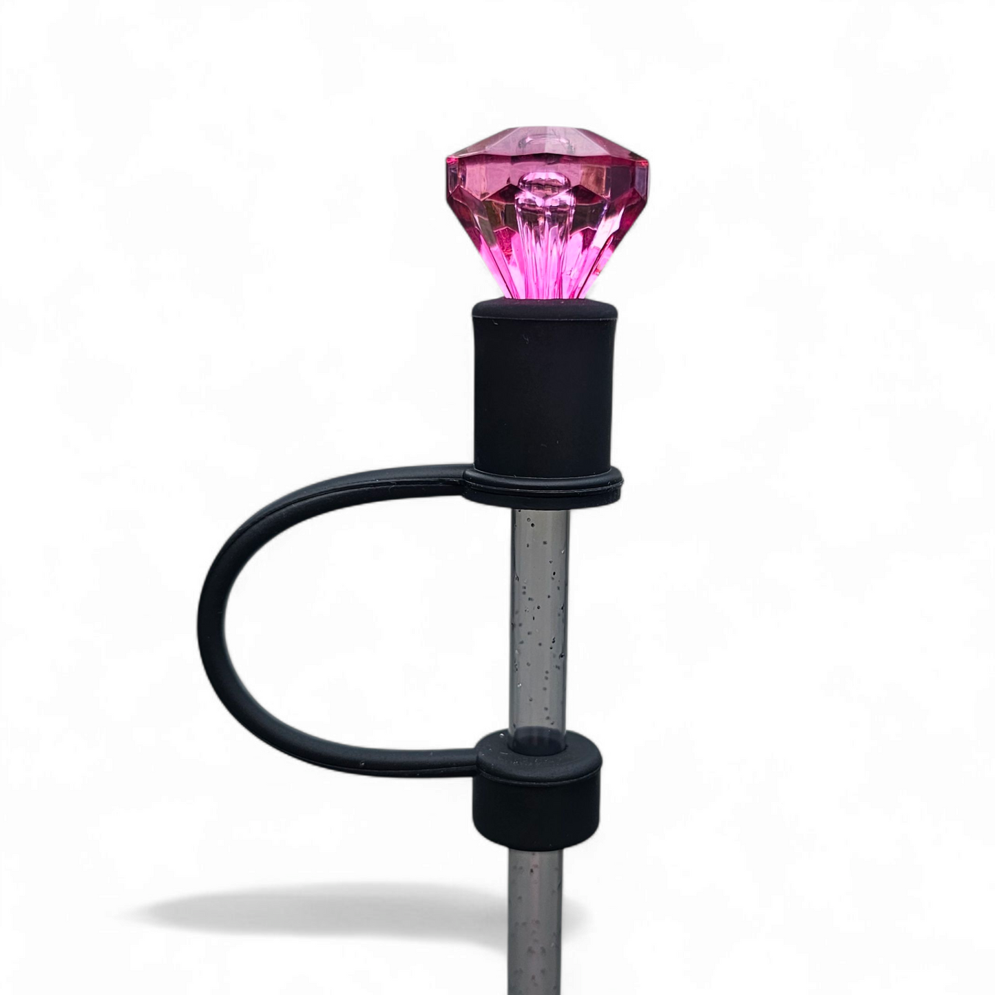 Fuchsia Pink Diamond | Black Silicone 8mm Straw Topper by Southern Creative Glamour