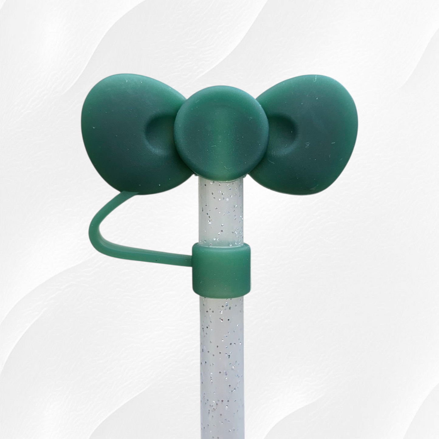Pine Green Bow Tie 3D Silicone Straw Topper