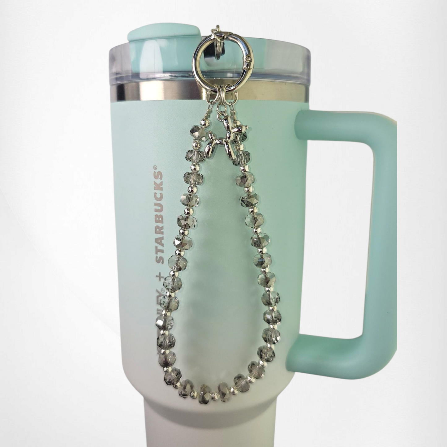 Crystal Beaded Balloon Dog Tumbler Charm Bracelet  - Silver