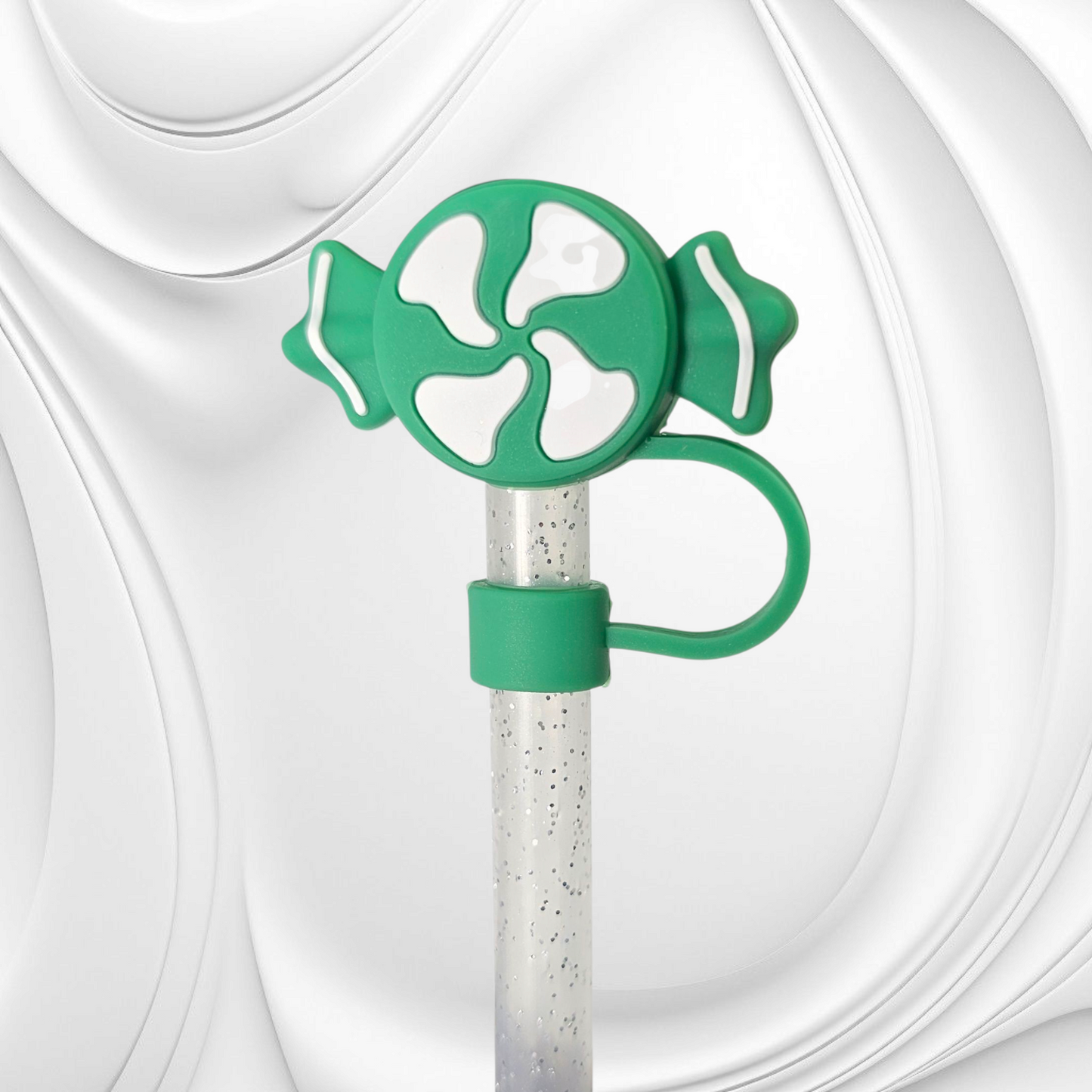 Green and White Candy 3D Silicone Straw Topper