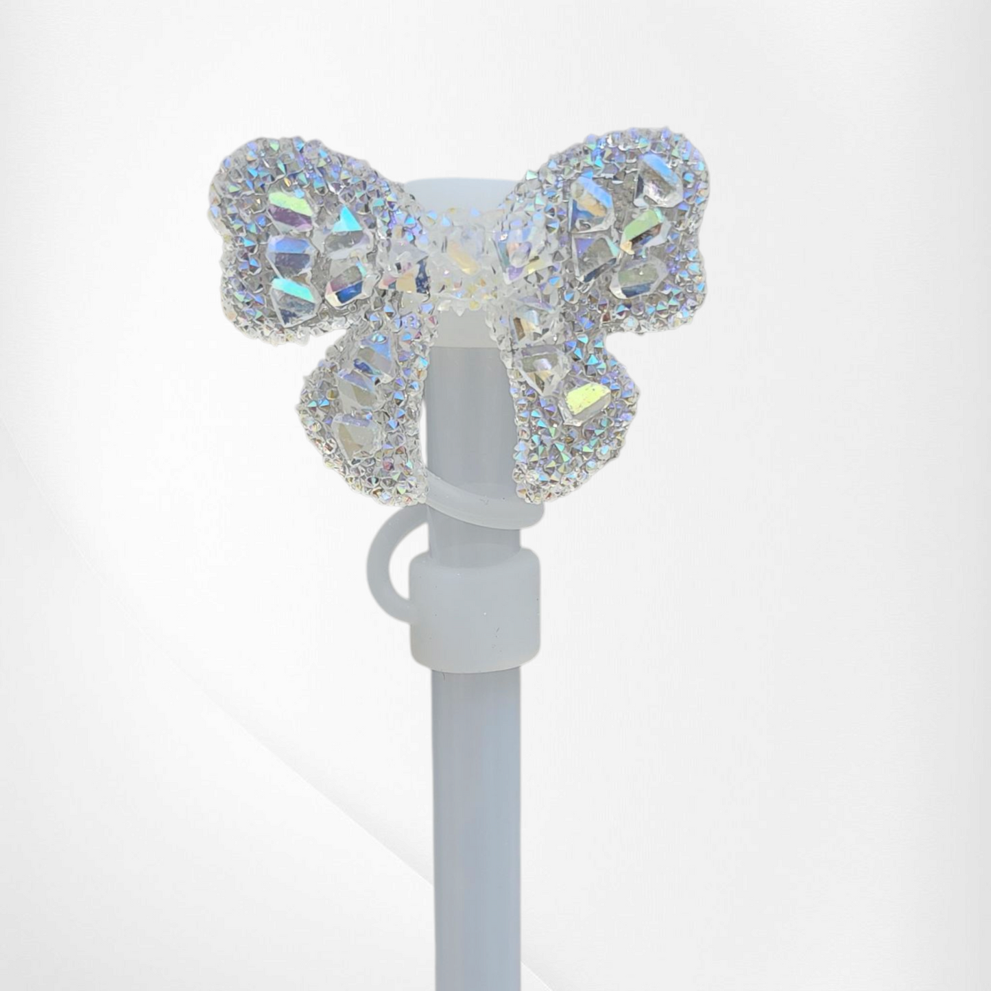 Clear Glitter Butterfly Ribbon Bow Silicone Straw Topper