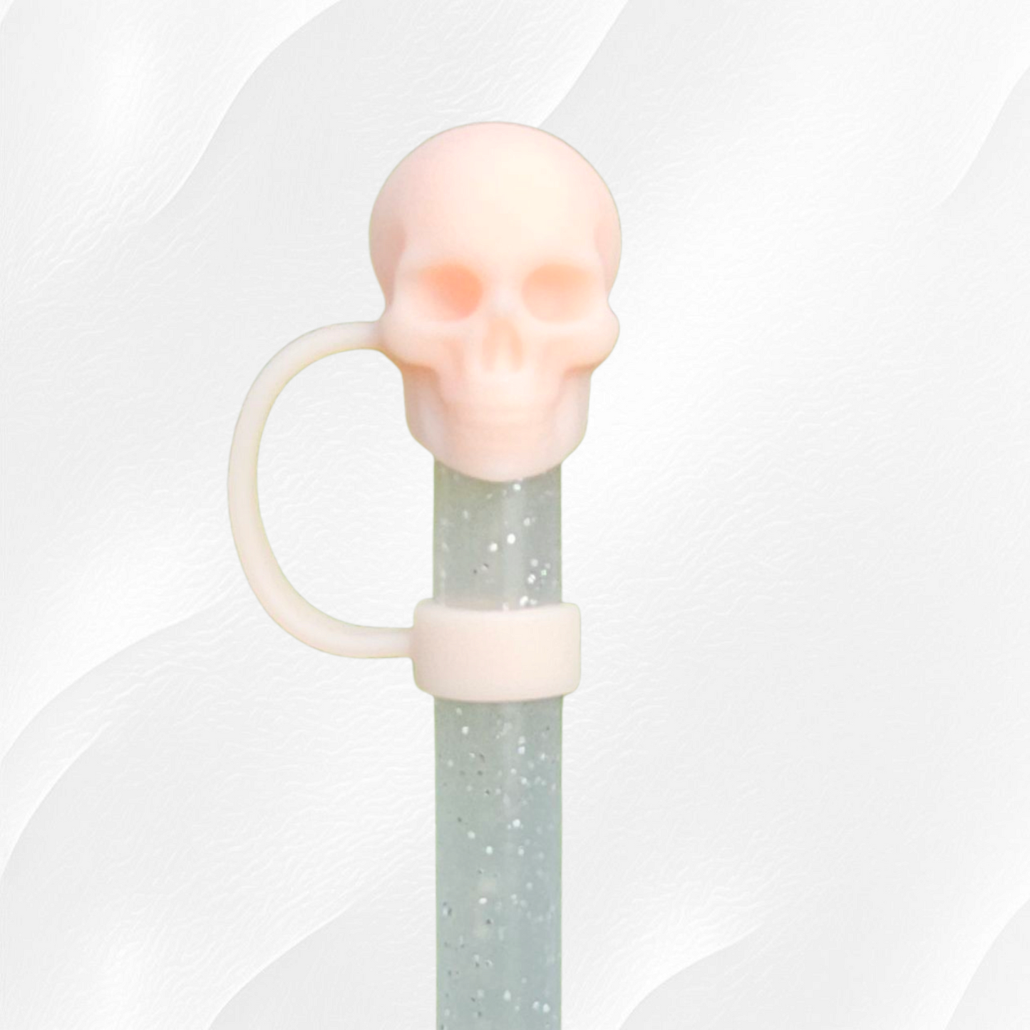 Light creamy Pink 3D Silicone Skull Straw Topper