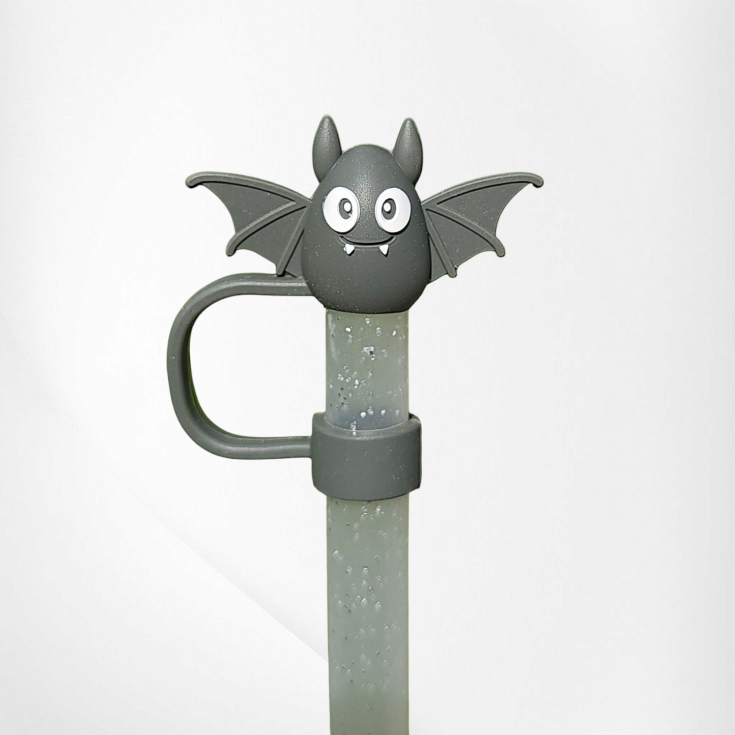 Gray / Grey Cute Halloween Bat 3D Silicone Straw Topper - Straw Cover.