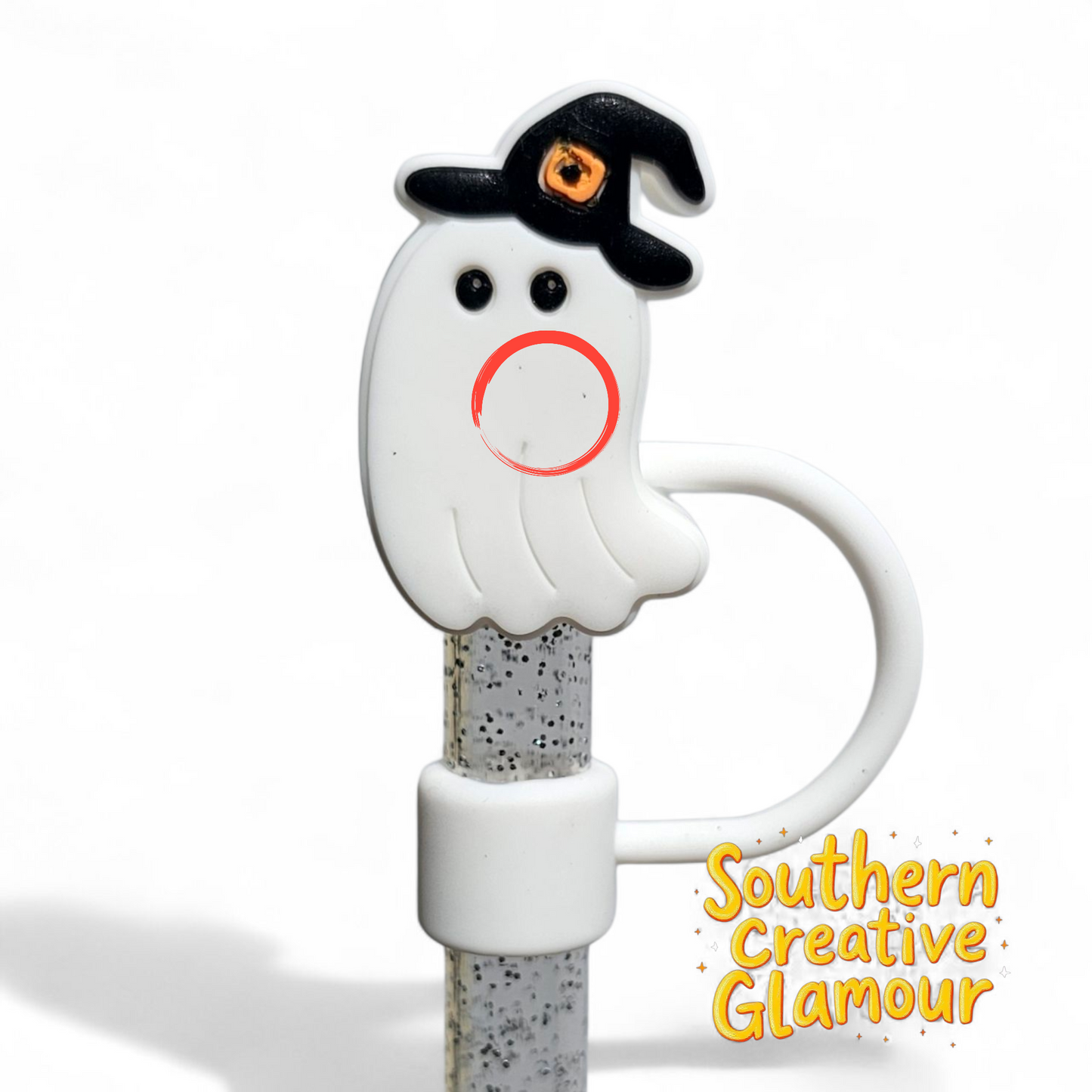 Witchy Ghost 10mm Silicone Straw Topper by Southern Creative Glamour
