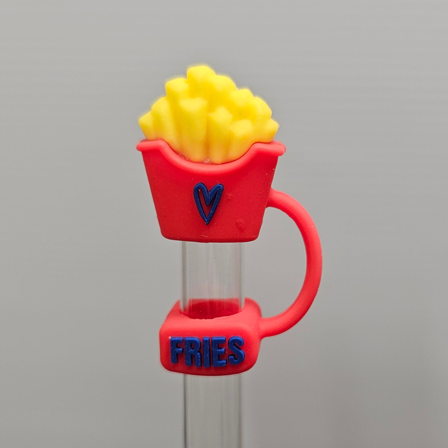 Red and Blue Heart Fries Valentine's Day 3D Silicone Straw Topper - Straw Cover - Straw Cap. Fits 10mm and Stanley Straws.