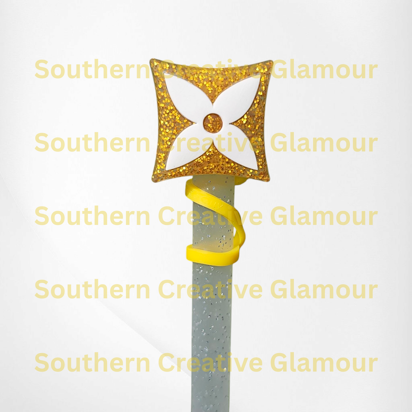 Fashion 4 Point Star 2D Silicone Straw Topper - Gold Glitter