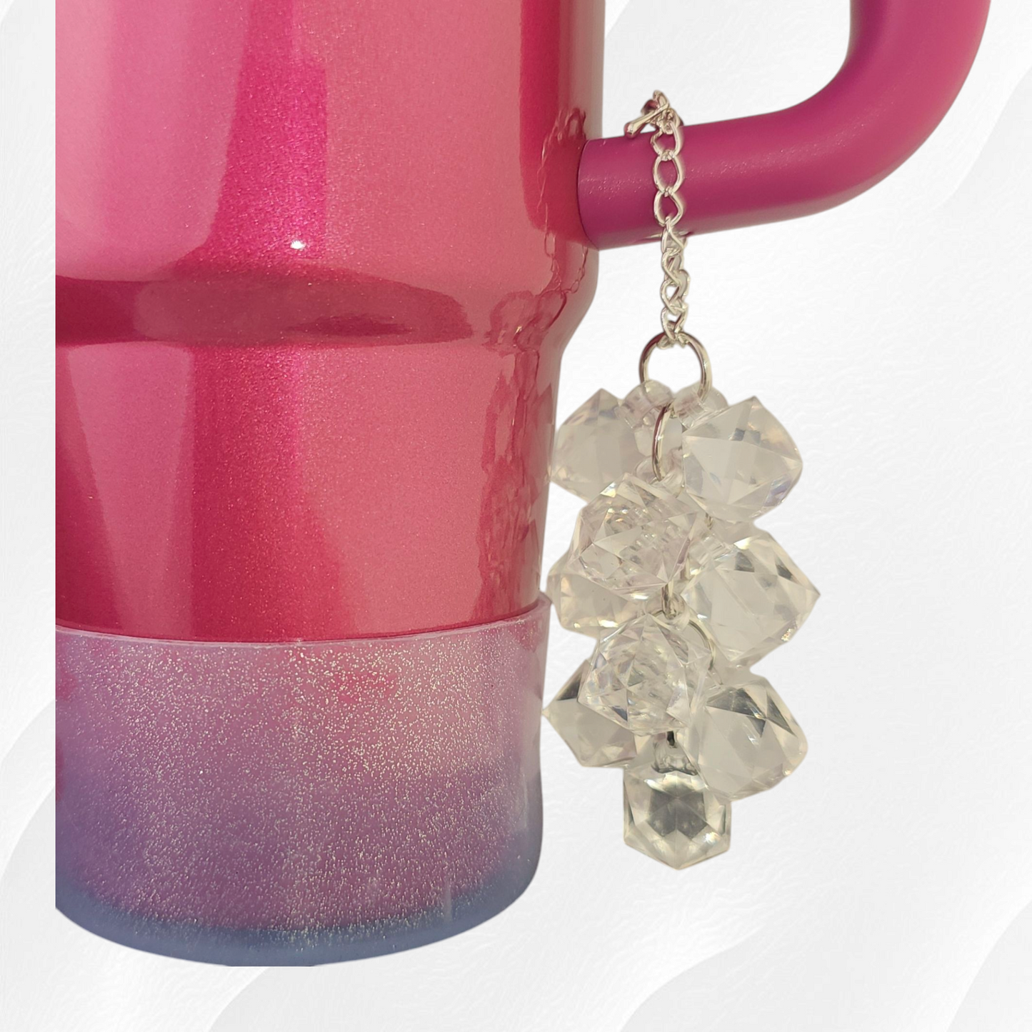 White Crystal Beaded Tumbler Charm. Use as a tumbler straw charm or tumbler cup handle charm.