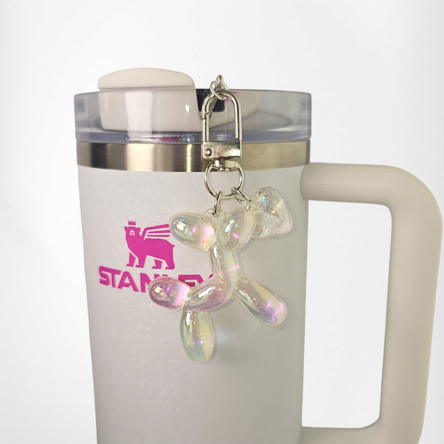 Iridescent Pearlescent Clear balloon Dog charm.