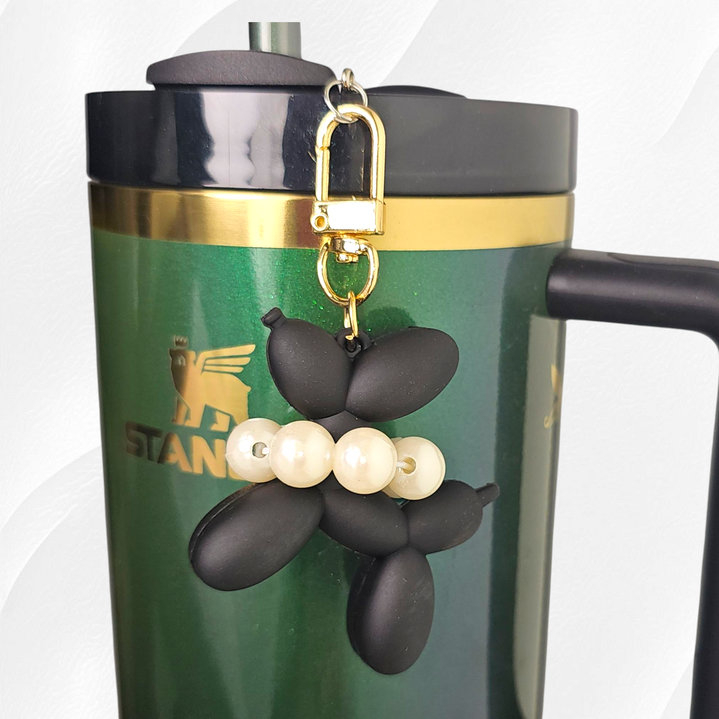Black Silicone Balloon Dog and gold swivel lobster clasp tumbler charm.