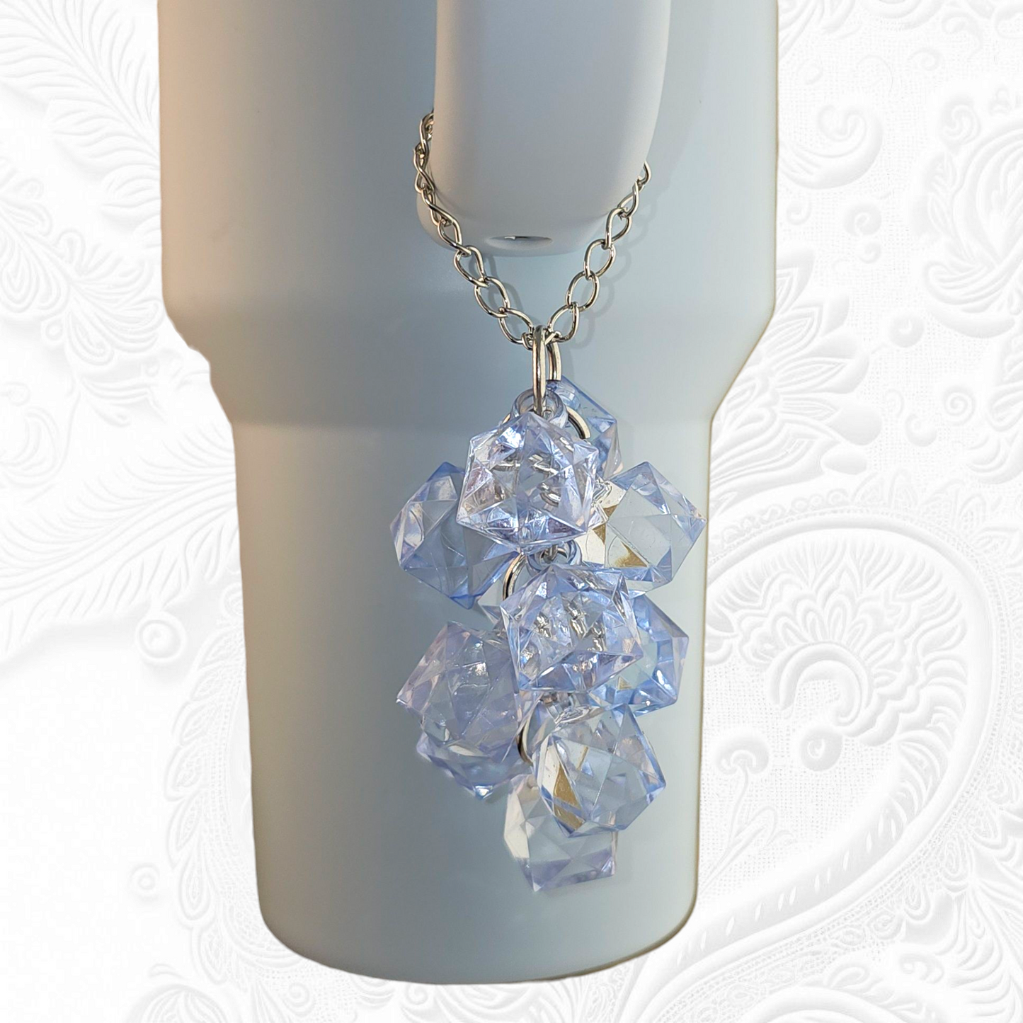 Spring Blue Crystal Beaded Tumbler Charm. Use as a tumbler straw charm or tumbler cup handle charm.
