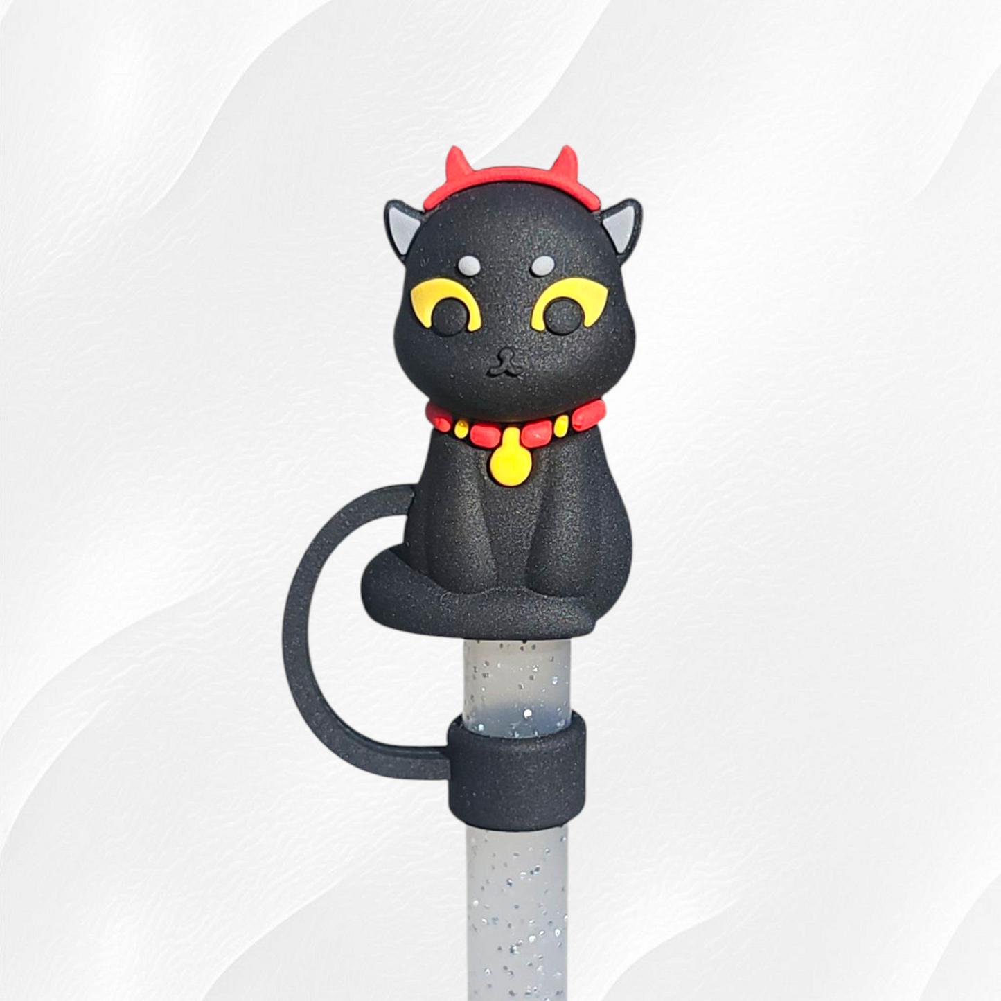 Black Devil Kitty Cat 3D Silicone Straw Topper