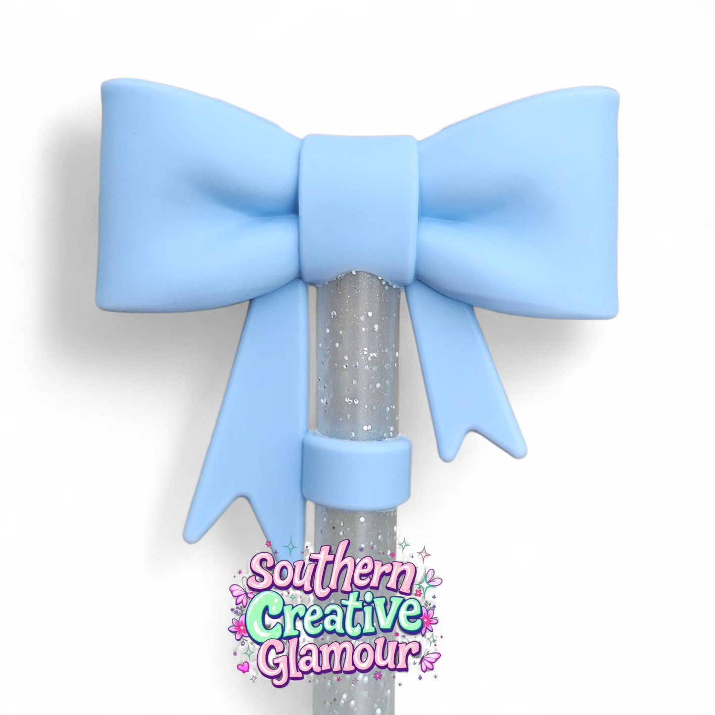 Heather Blue 3D Princess Bow Silicone 10mm Straw Topper by Southern Creative Glamour