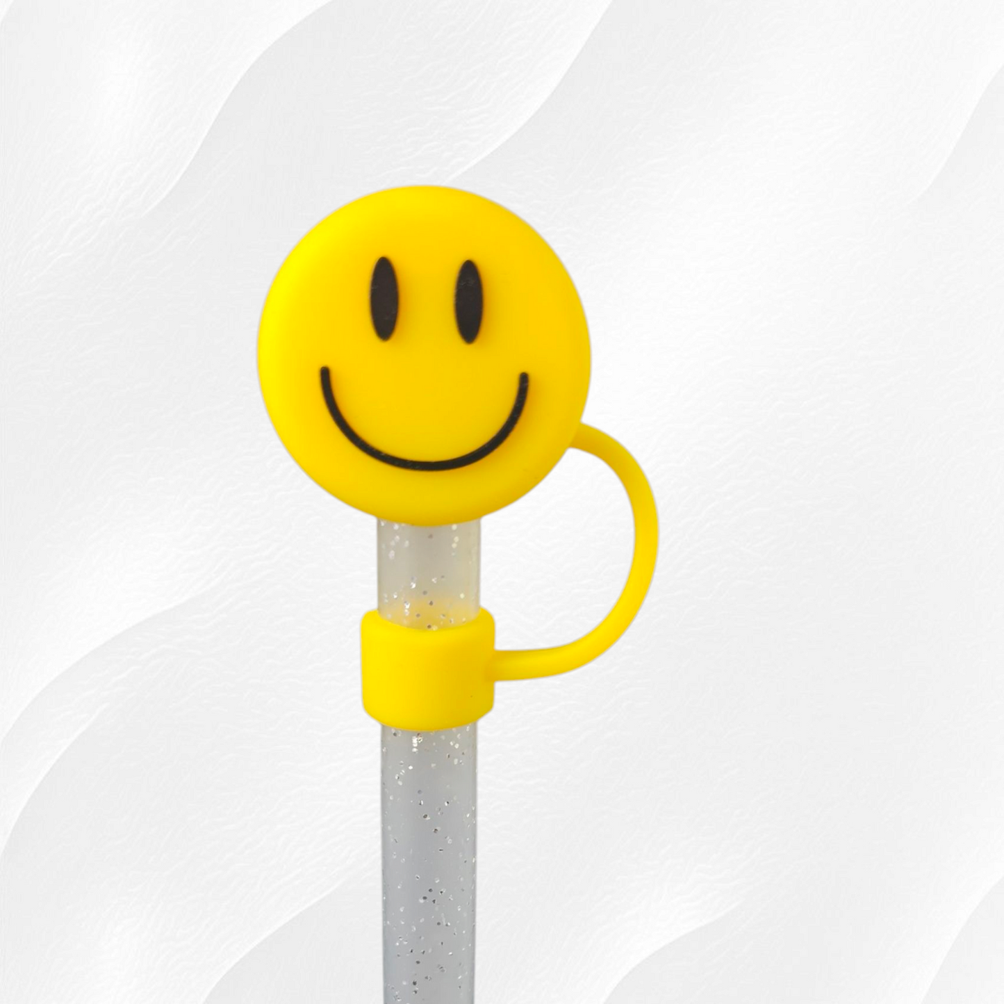 Smiley Face 3D Silicone Straw Topper - Hot Pink