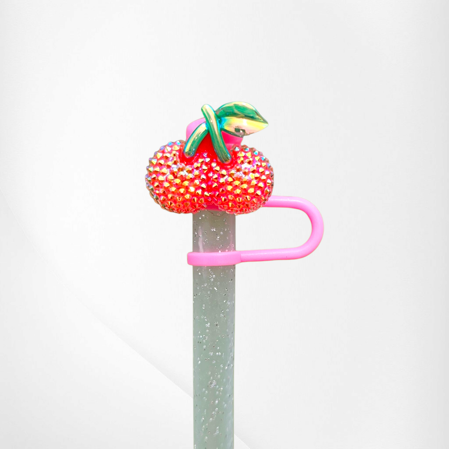 Bling Sequin Red Cherries Silicone Straw Topper