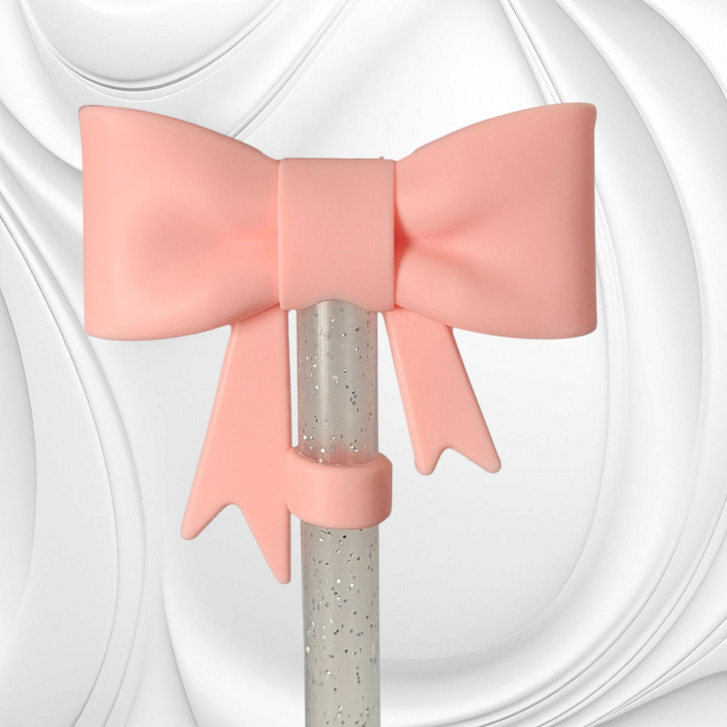 Blush Pink Princess Bow 3D Silicone Straw Topper