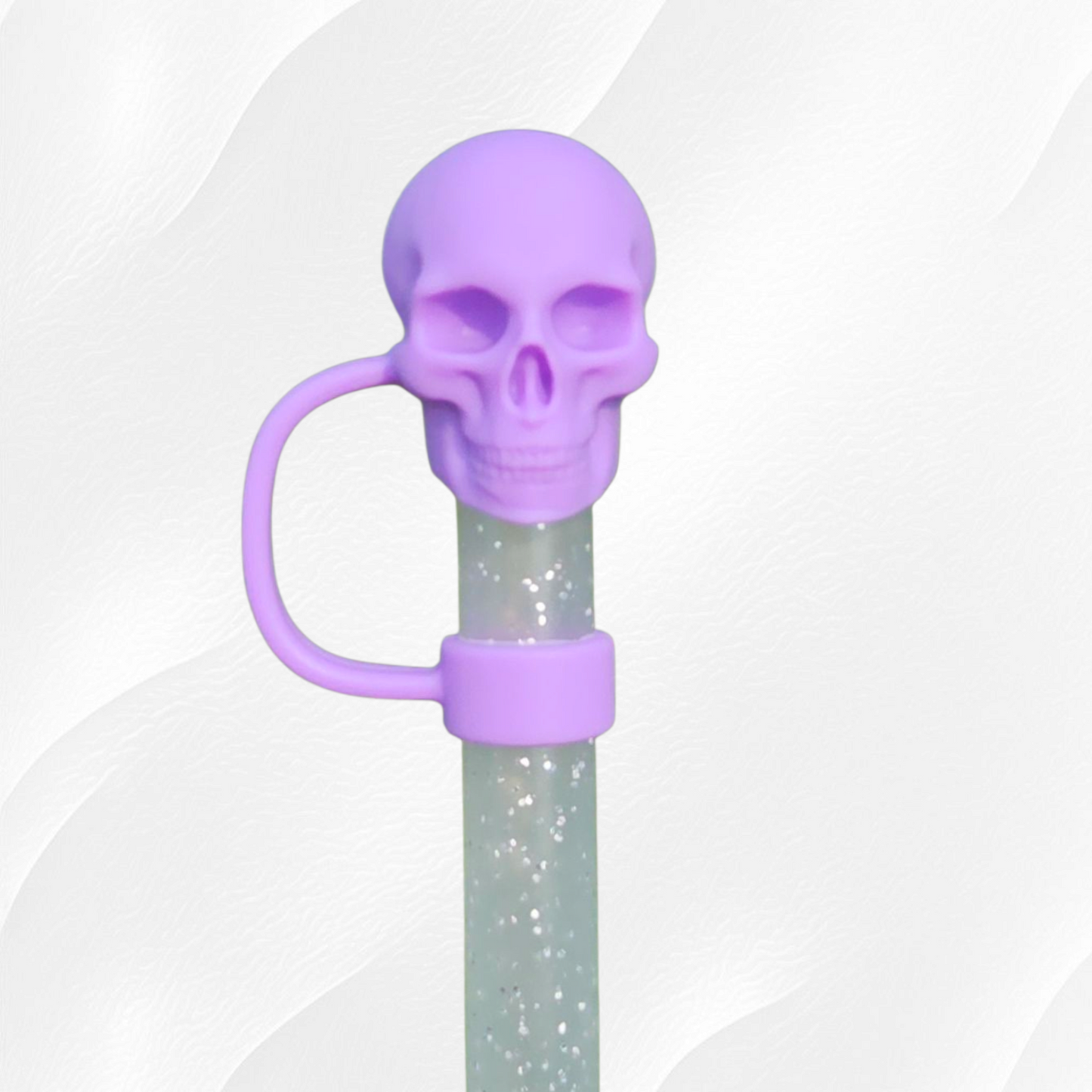 Neon Halloween Skull 3D Silicone Straw Toppers