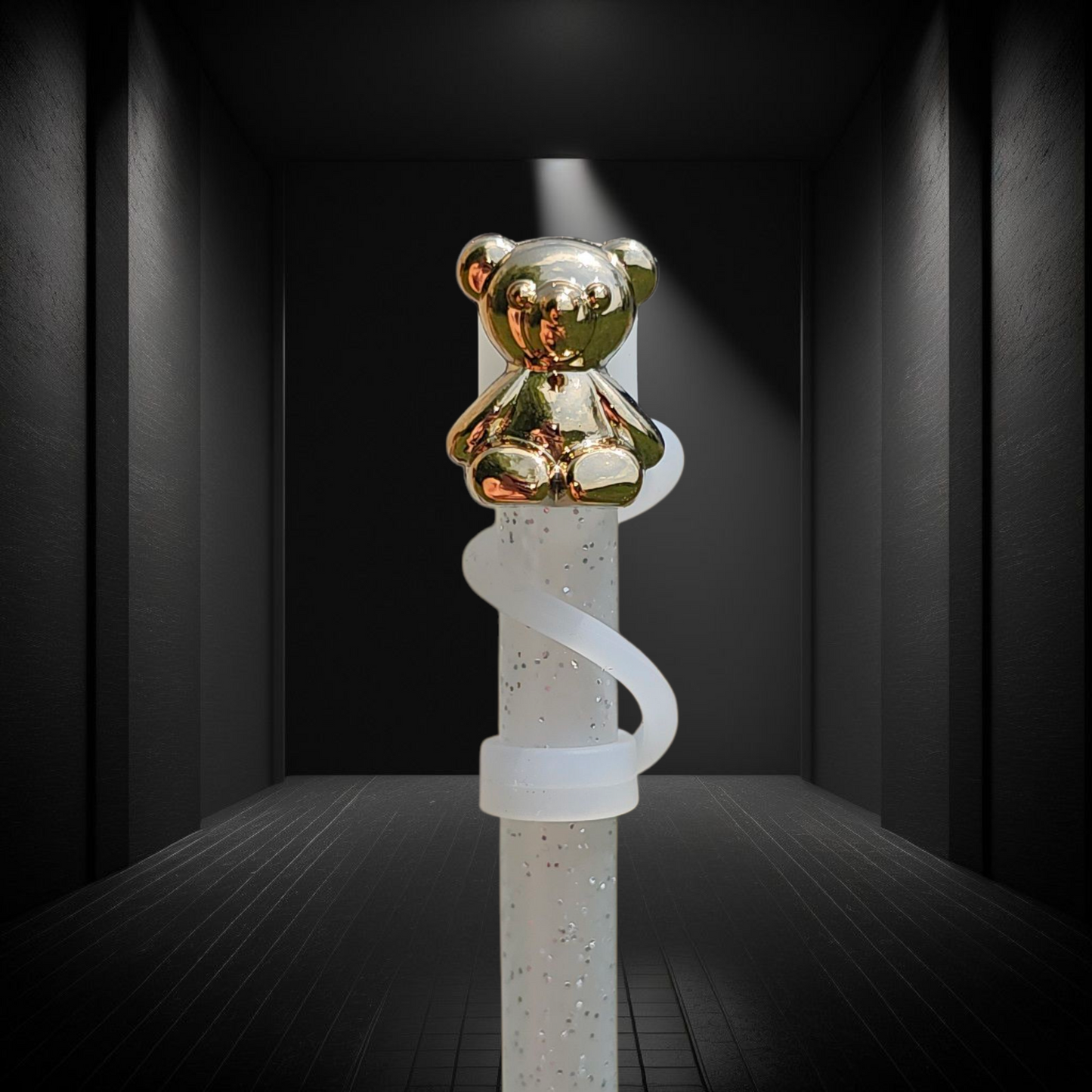 Shiny Gold teddy bear straw topper