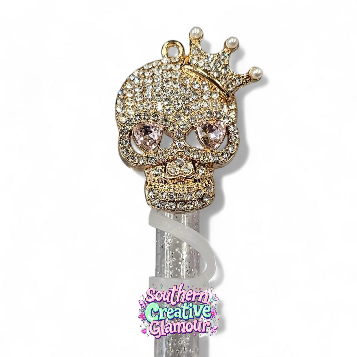 Princess Pink Diamond Skull Straw Topper | 10mm Straw Cover