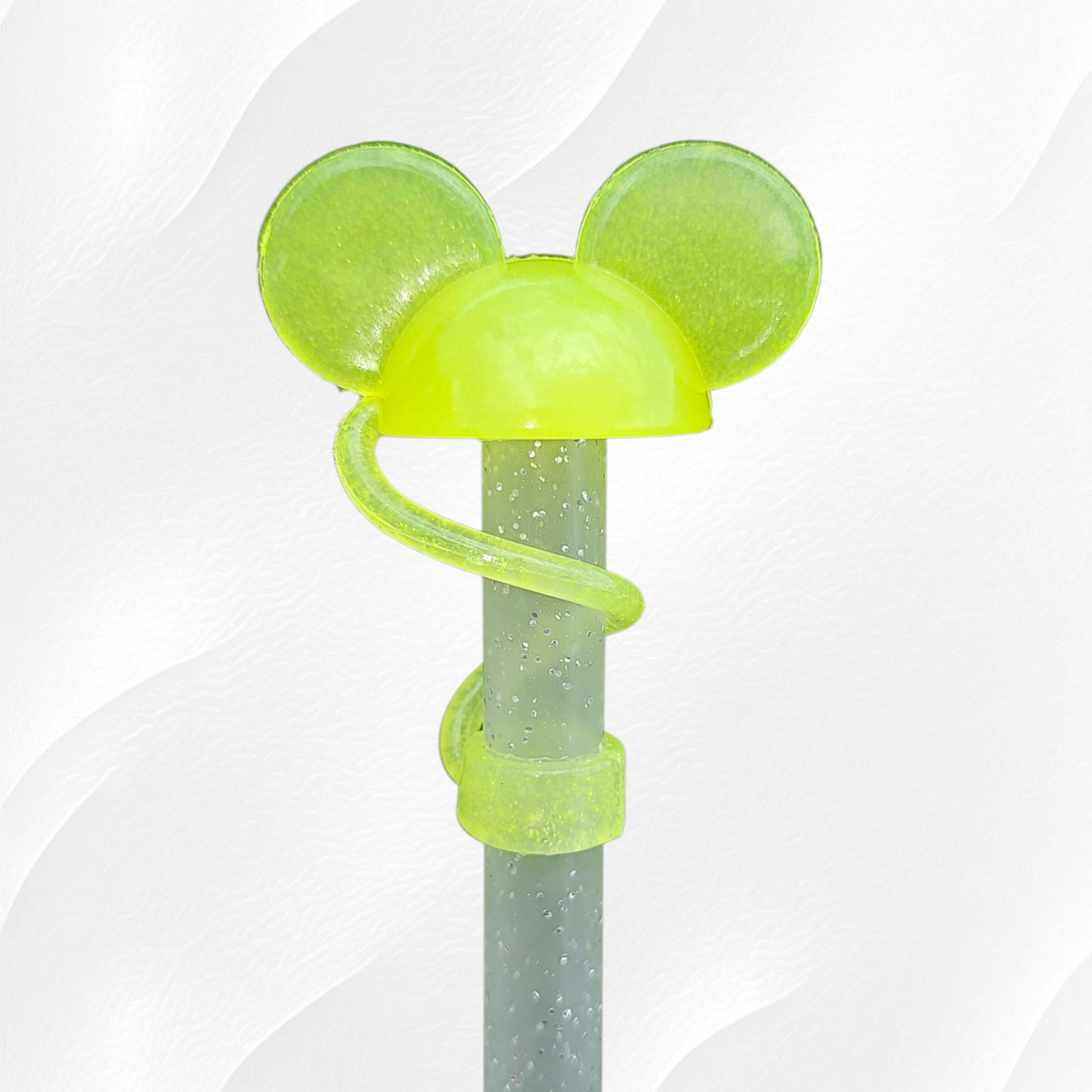 Mouse Ears 3D Silicone Straw Topper - Glitter Yellow