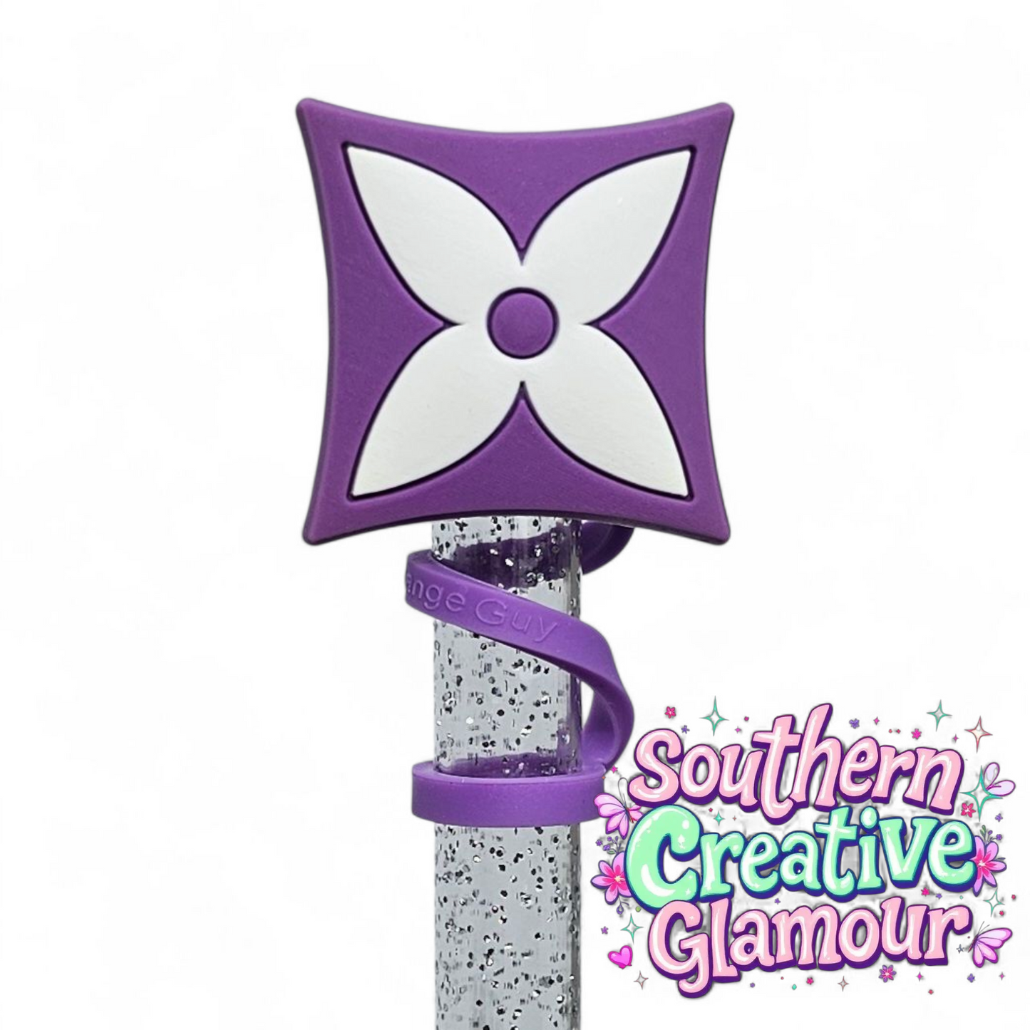 Louis Vuitton " LV " inspired Purple & White 4 Point Star 2D Silicone 10mm Straw Topper by Southern Creative Glamour