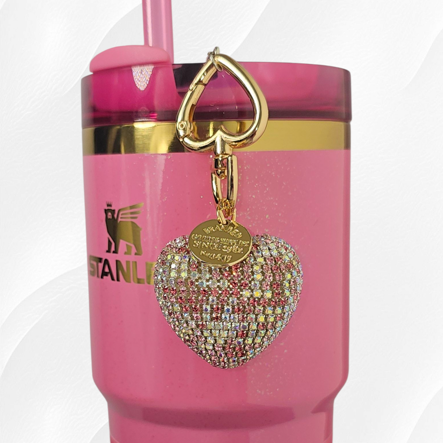 Pink and gold Glitter Heart Charm