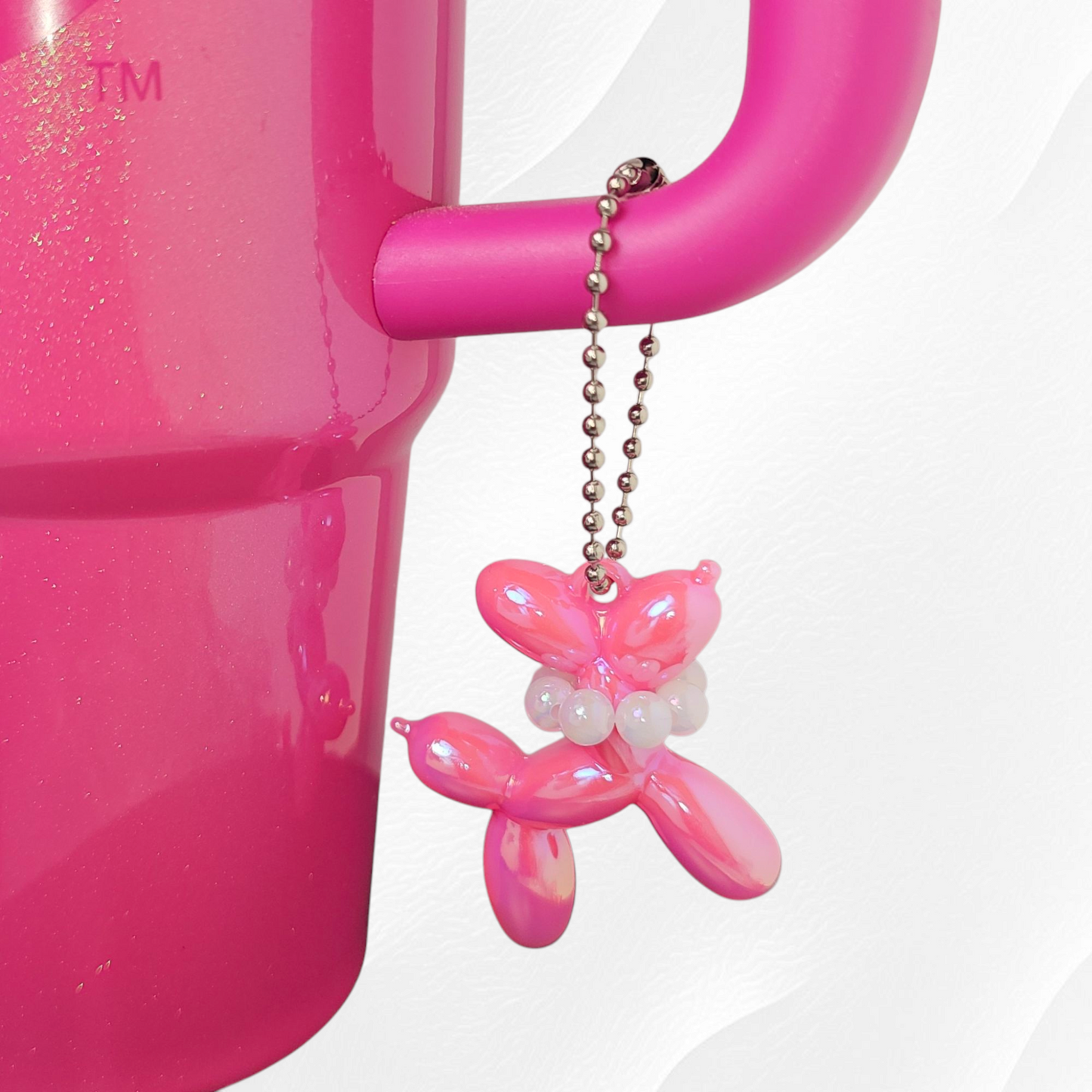 Pearlescent Balloon Dog Cup Handle Charm - Bubblegum Pink