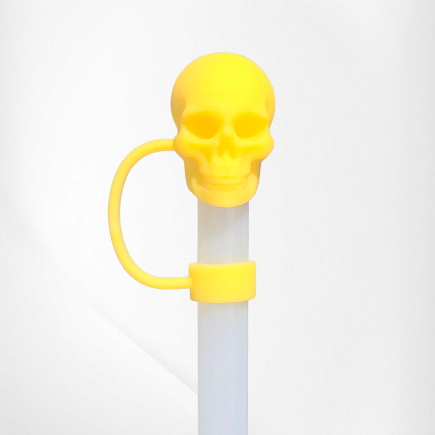 Halloween Skull 3D Silicone Straw Topper - Bright Yellow