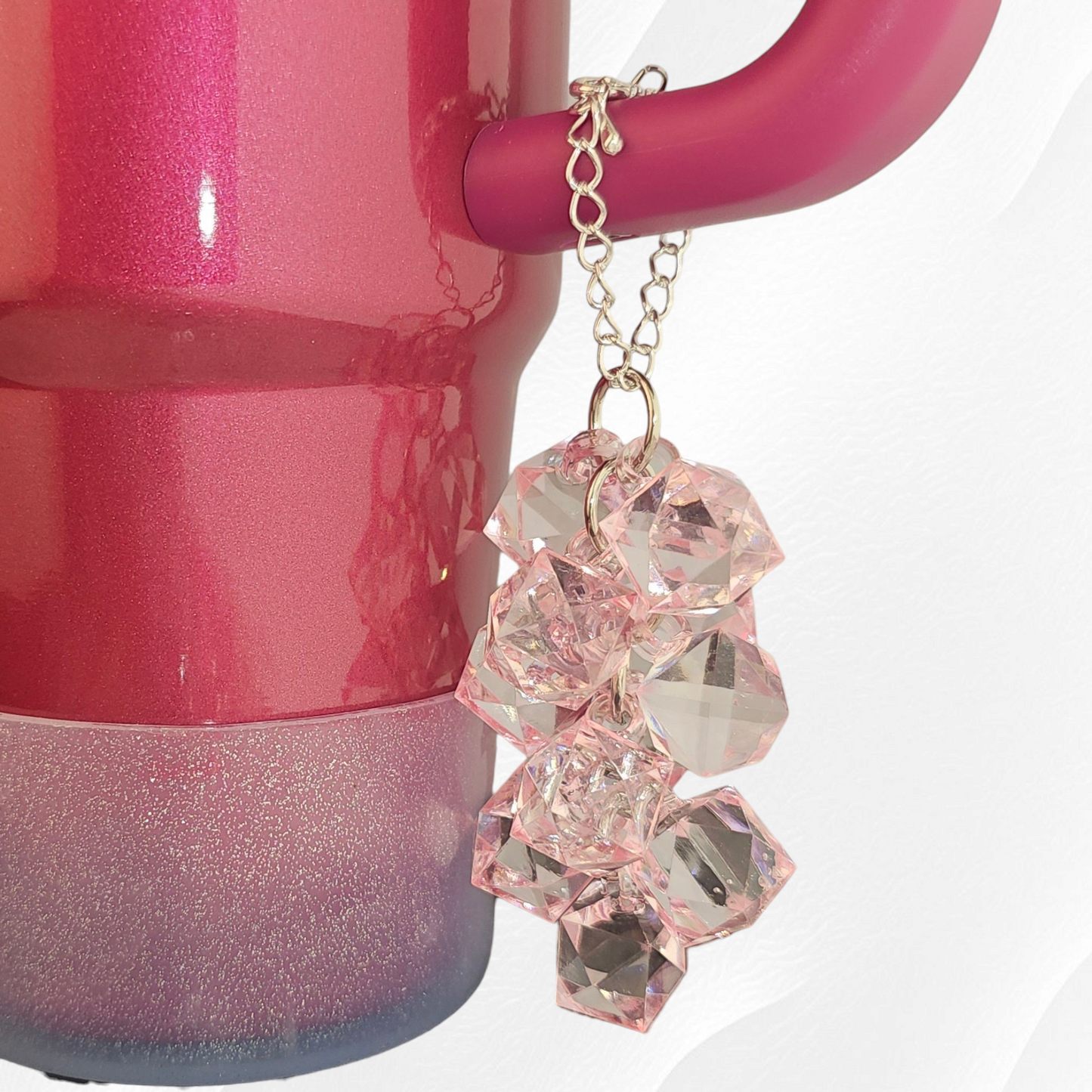 Pink Crystal Beaded Tumbler Charm. Use as a tumbler straw charm or tumbler cup handle charm.