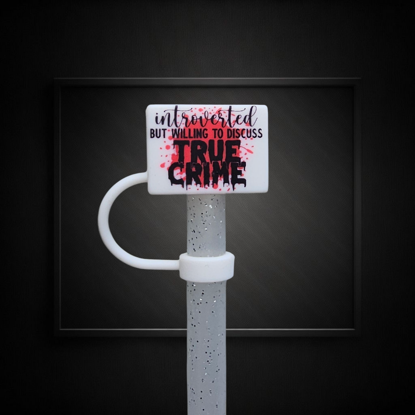 Black, white, and red blood splatter true crime 3D Silicone Straw Topper