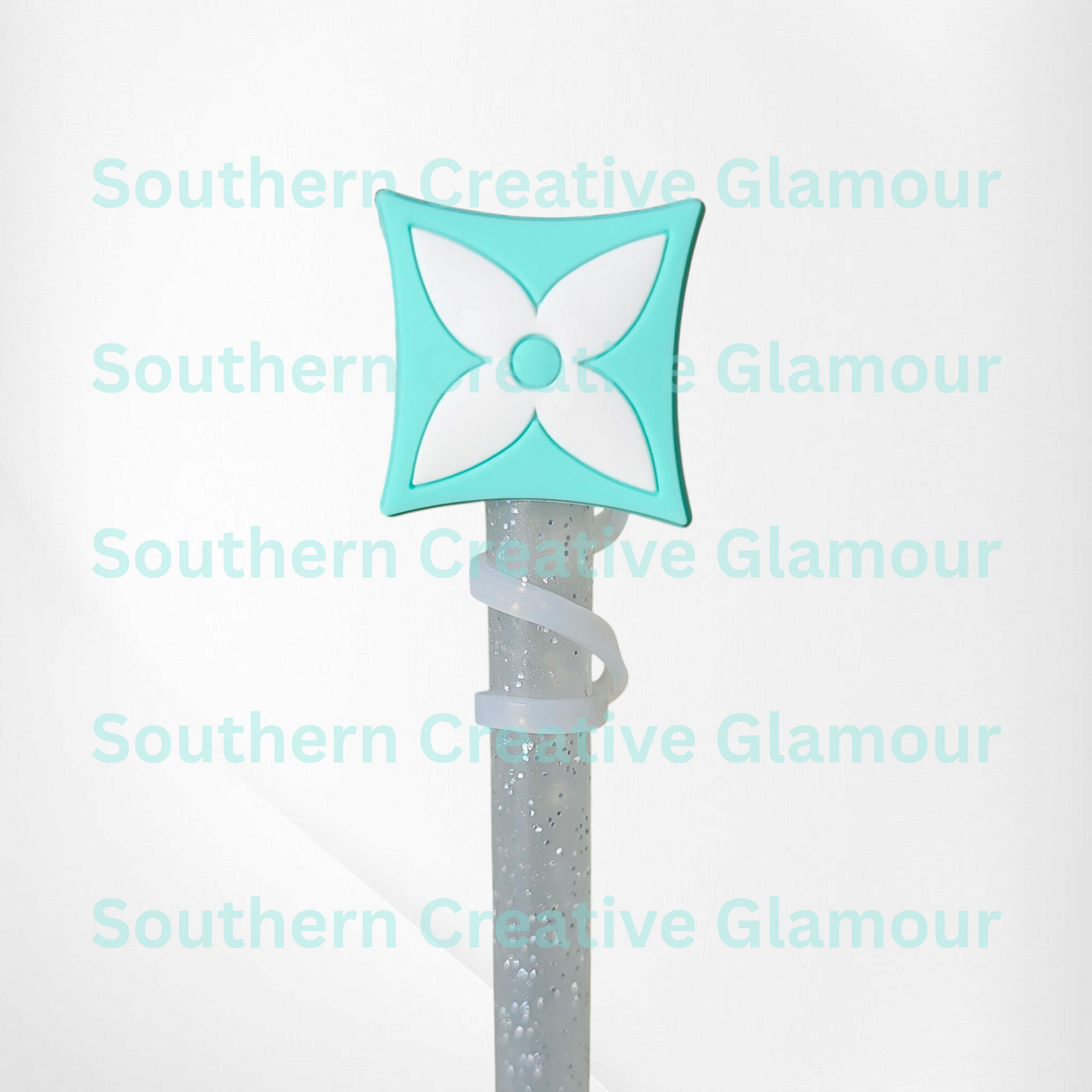 Mint Green and white 4 point star silicone straw topper - straw cover.