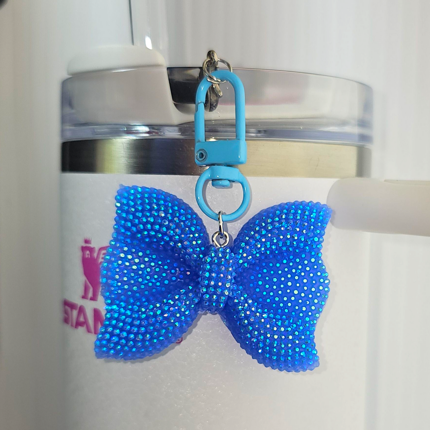 Blue Glitter Bow Tie Tumbler Charm.