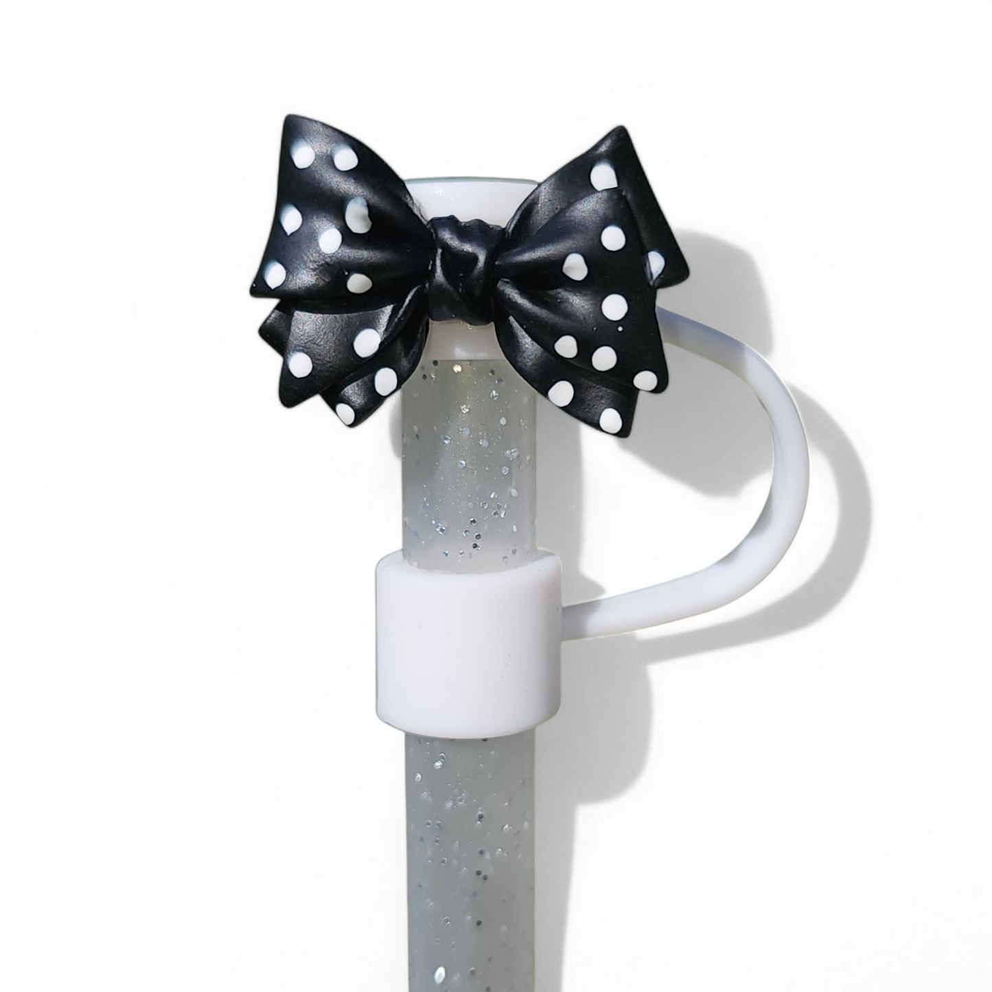 Black and White polkadots silicone 10mm Straw Topper