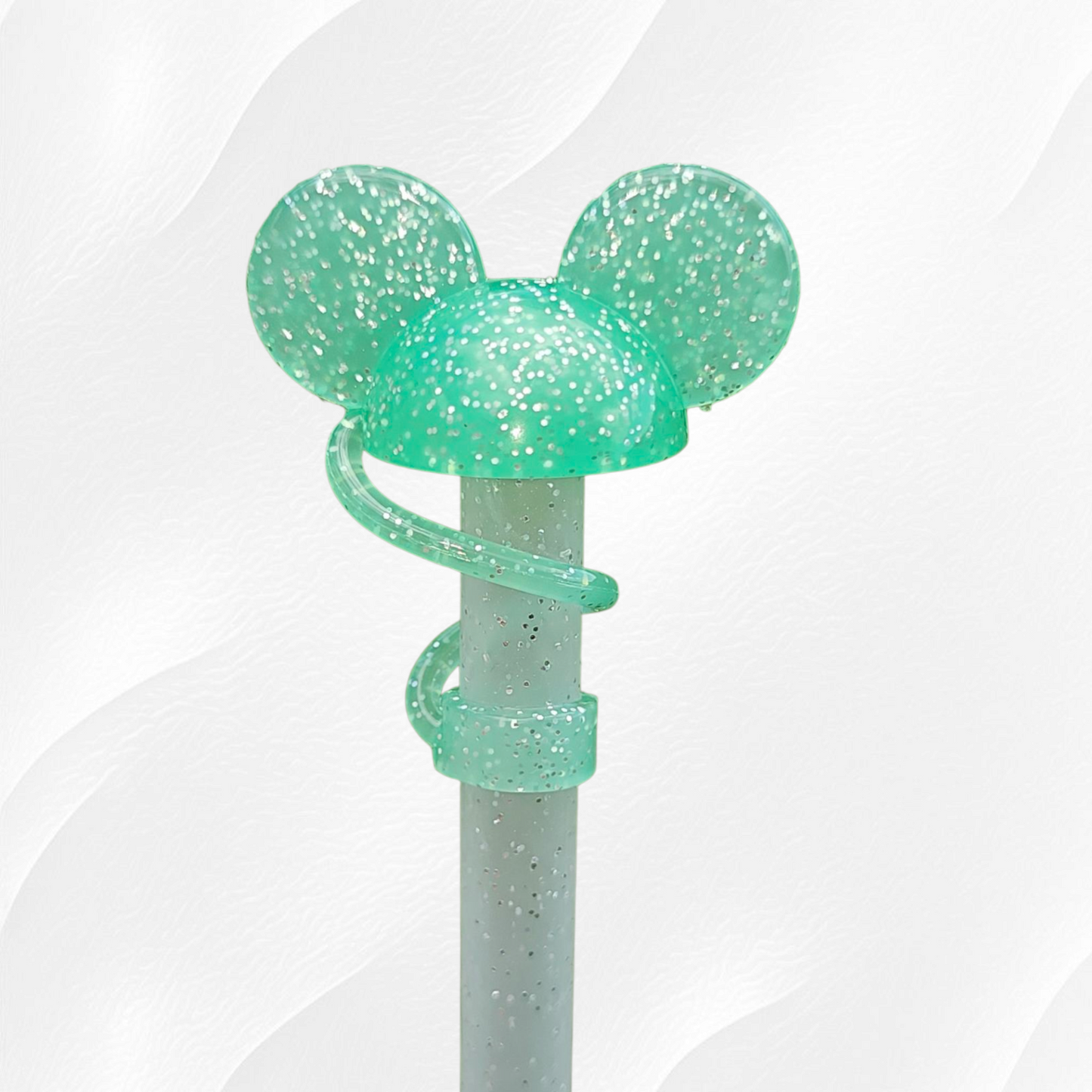 Mouse Ears 3D Silicone Straw Topper - Glitter Green