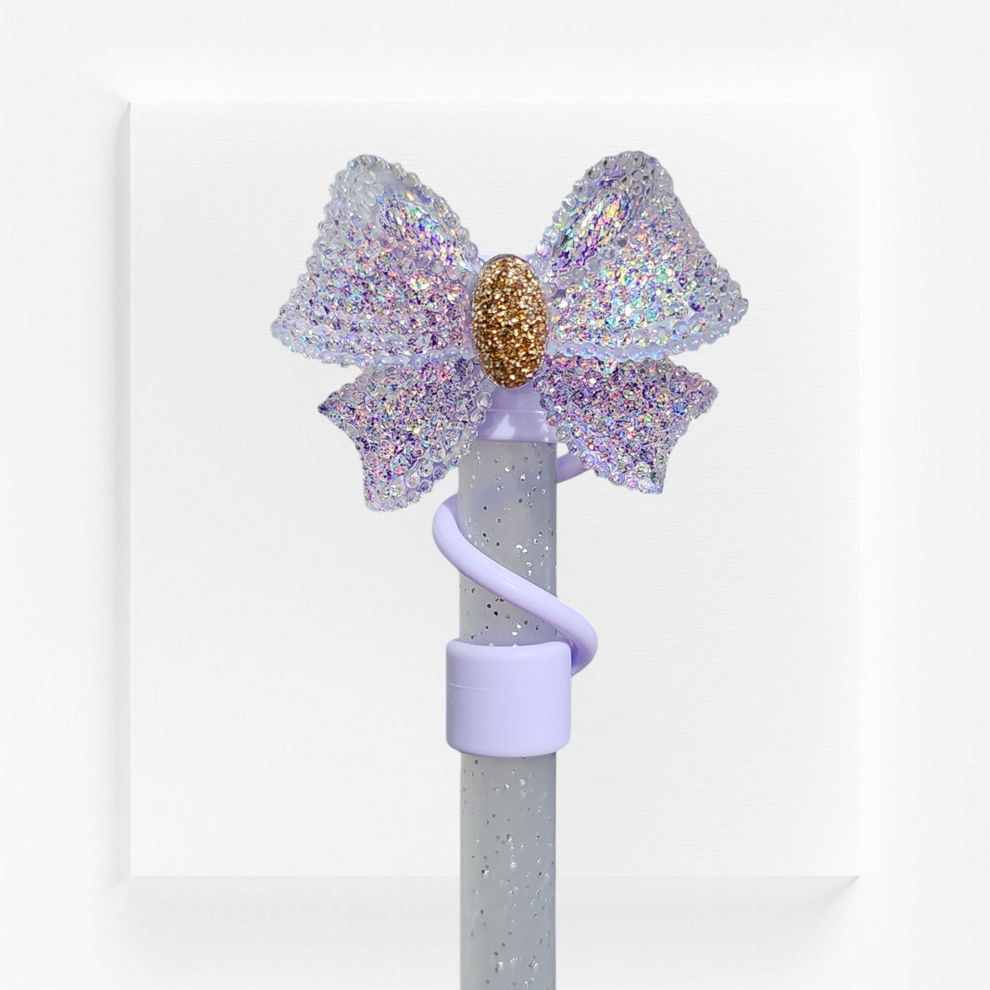 Glitter Purple and gold croquet ribbon bow silver straw topper - straw cover by Southern Creative Glamour