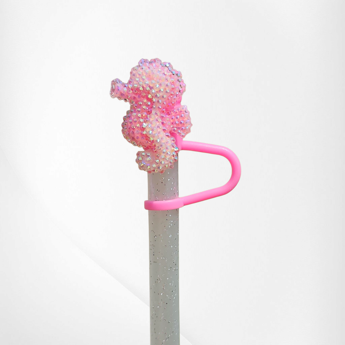Glitter pink Seahorse straw topper