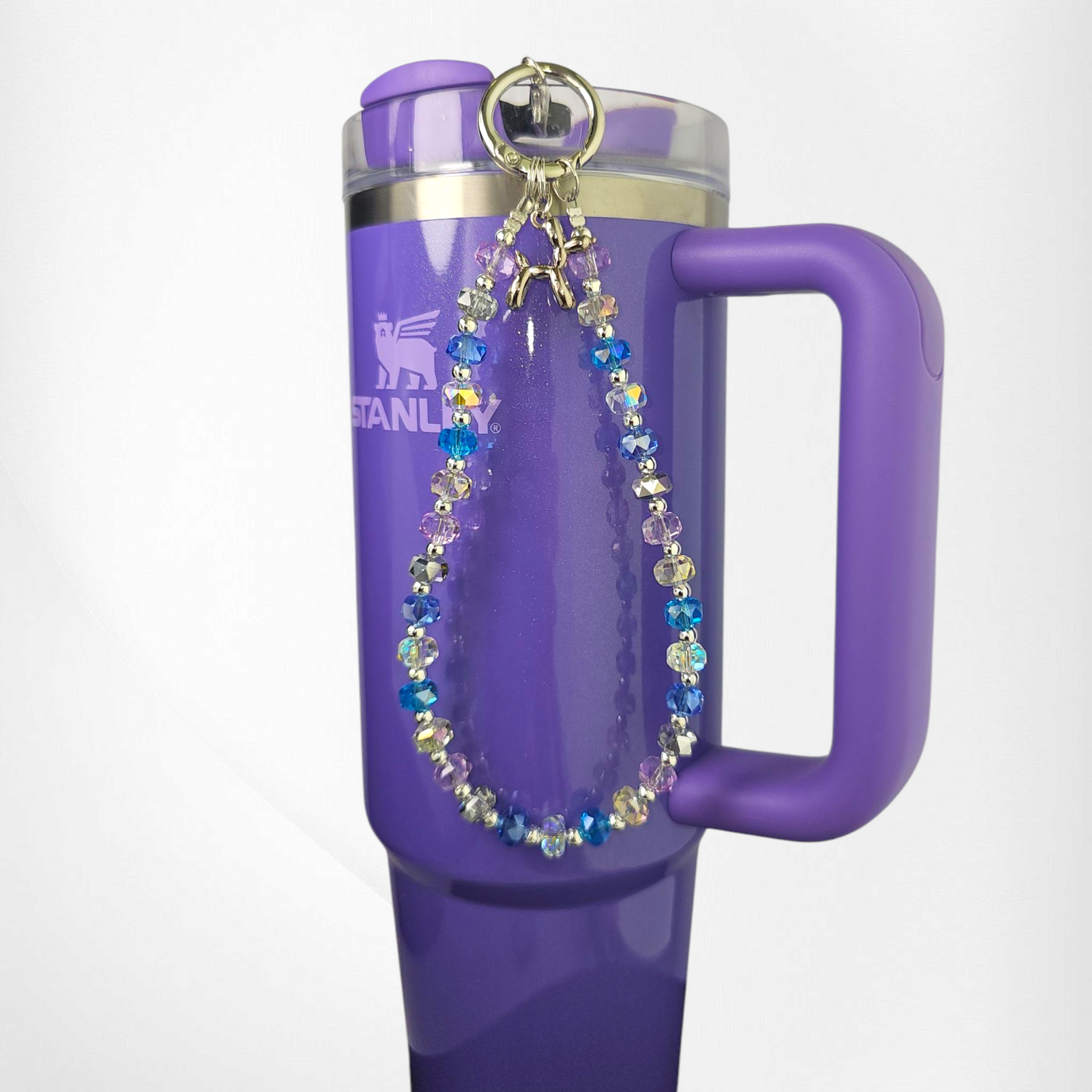 Crystal Beaded Balloon Dog Tumbler Charm Bracelet  - Blue & Purple