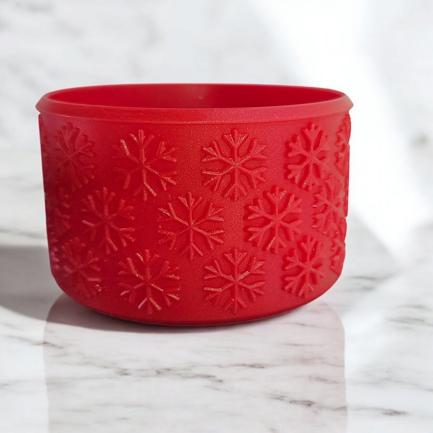 Red Shimmer Snowflake Textured Silicone Tumbler Boot by Southern Creative Glamour