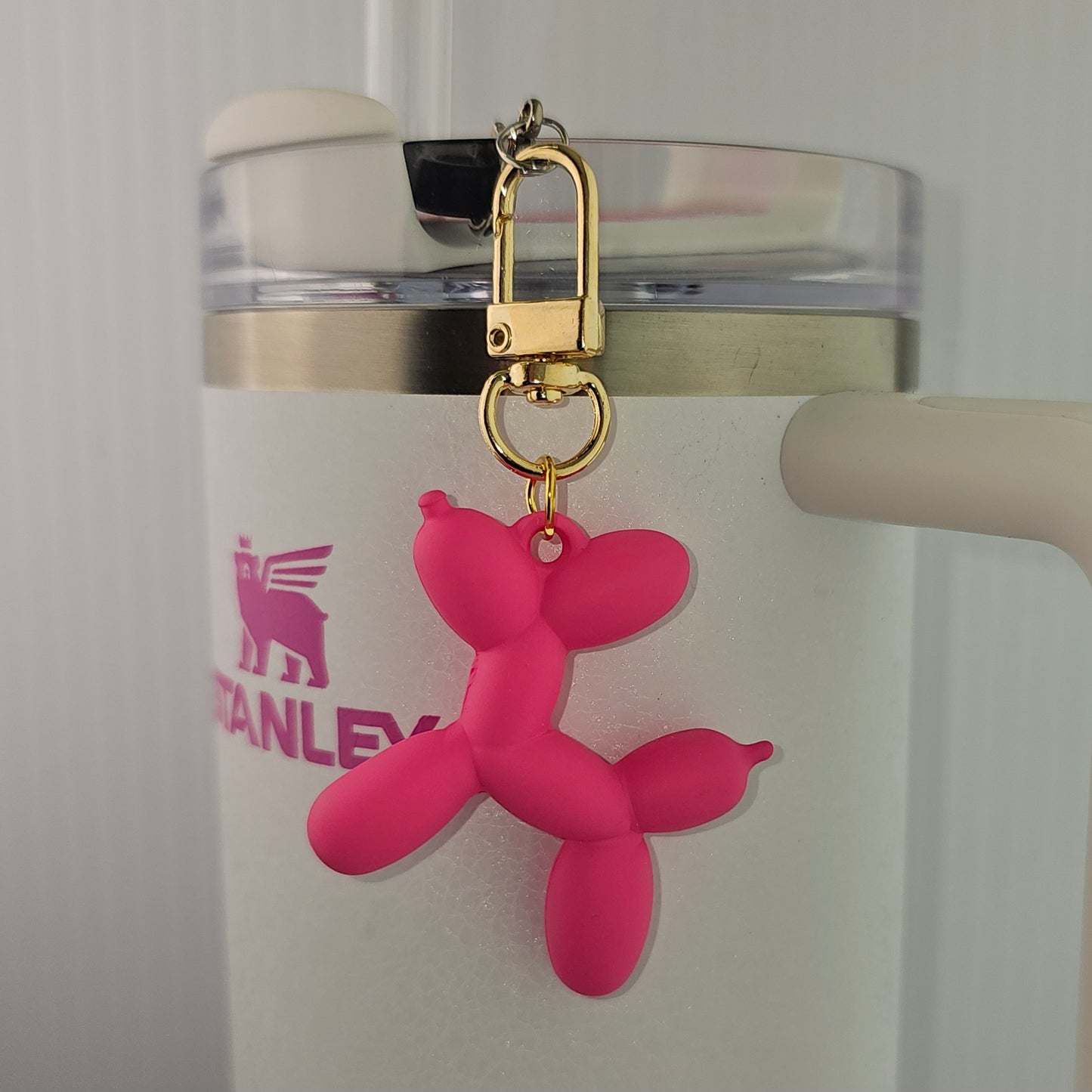 Barbie Pink Balloon Dog tumbler charm wire gold swivel lobster clasp.