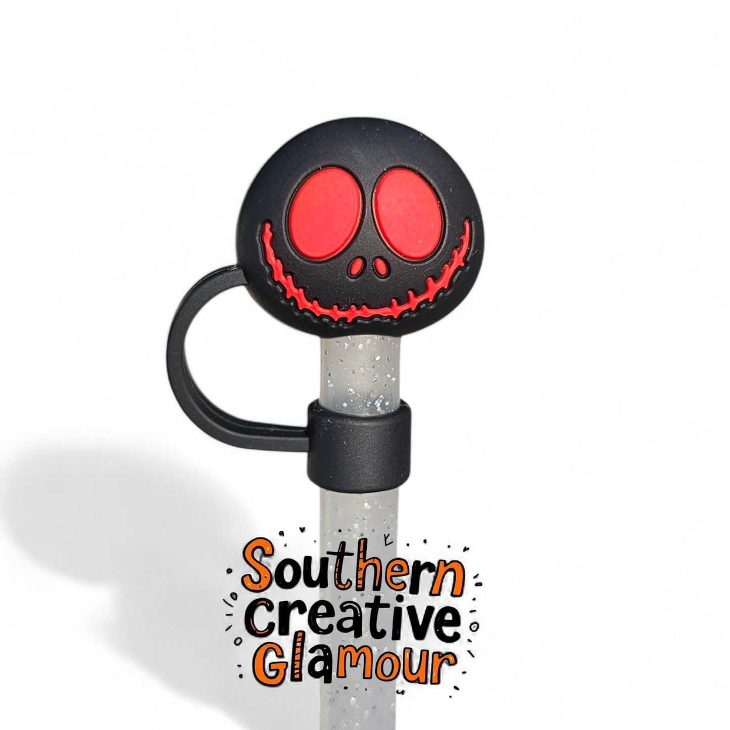 Red and black spooky Halloween Skull 3D Silicone 10mm Straw Topper by Southern Creative Glamour