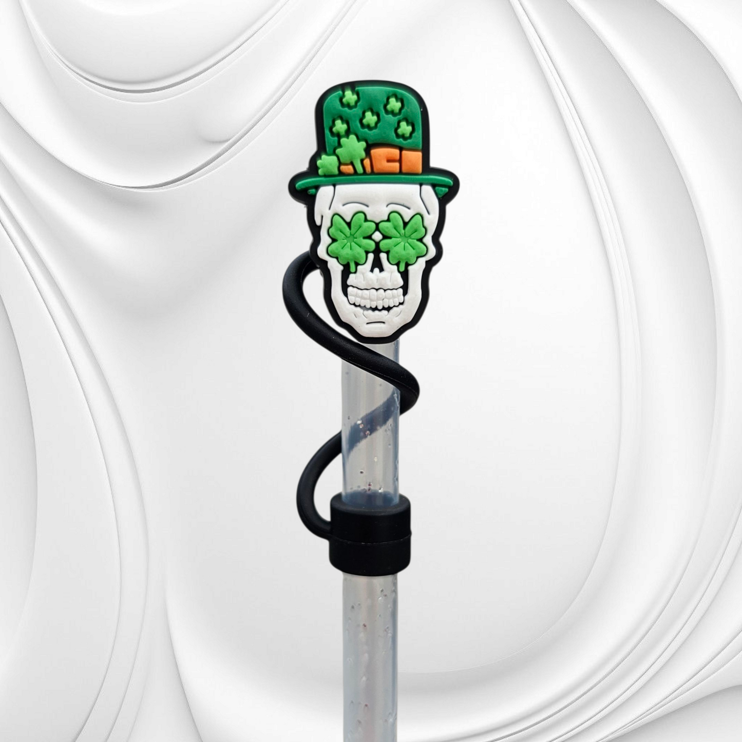 St. Patrick's Day Lucky Skellington 8mn Silicone Straw Toppers