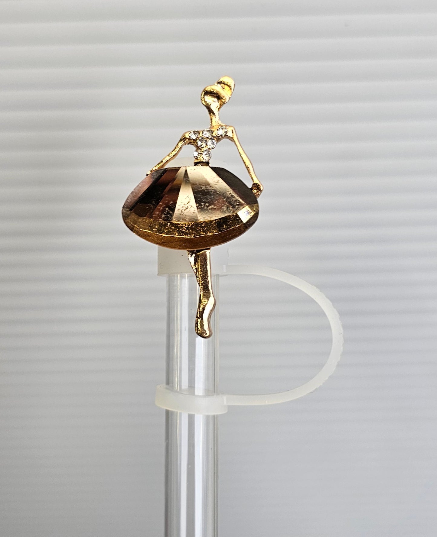 Luxury Gold Bronze Diamond Ballerina Silicone Straw Topper - Straw Cover